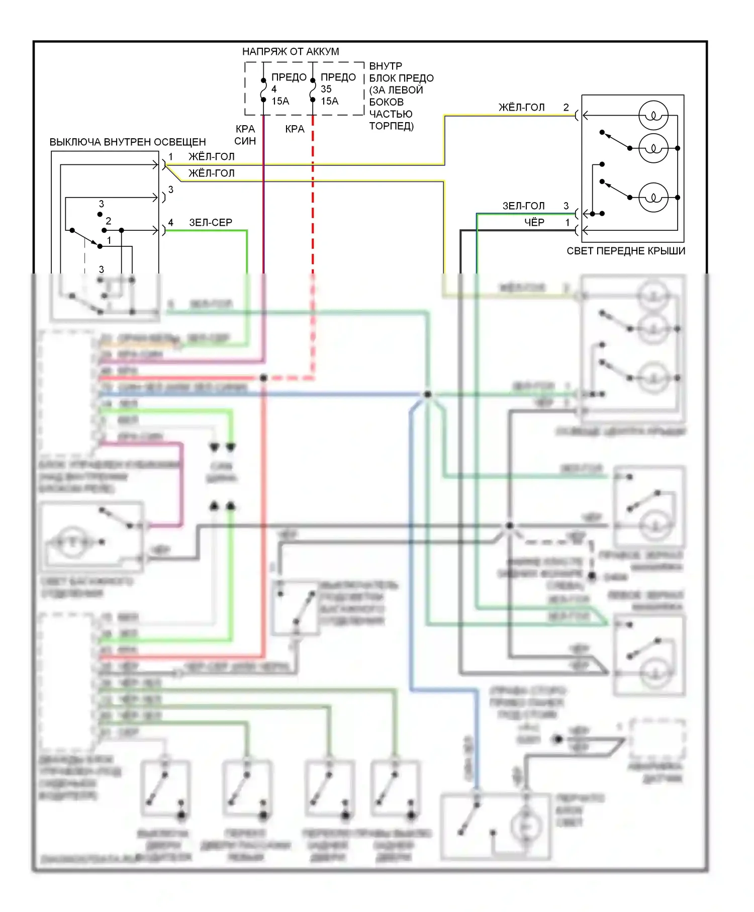 9-3 Saab I (1998-2003): Электросхема салонного освещения, кроме кабриолета 