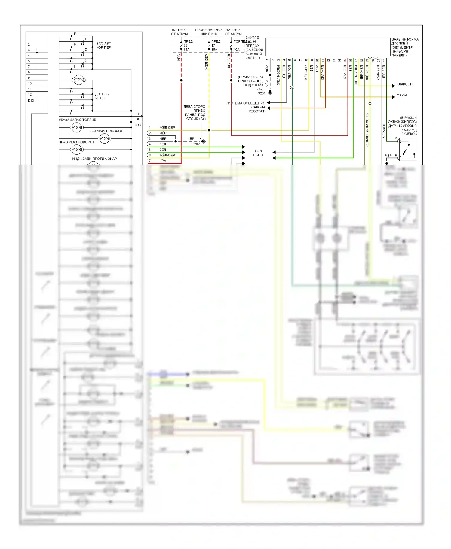 9-3 Saab I (1998-2003): Электросхема приборной панели 