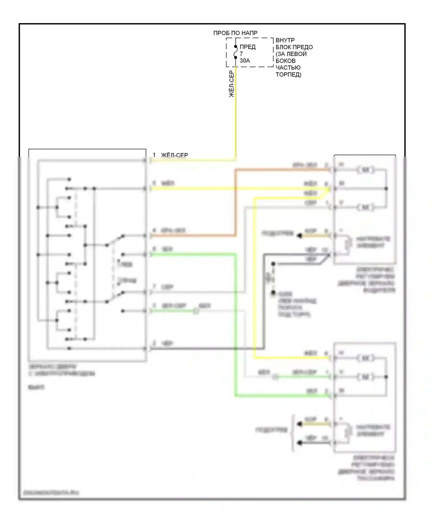 9-3 Saab I (1998-2003): Электросхема силового зеркала 