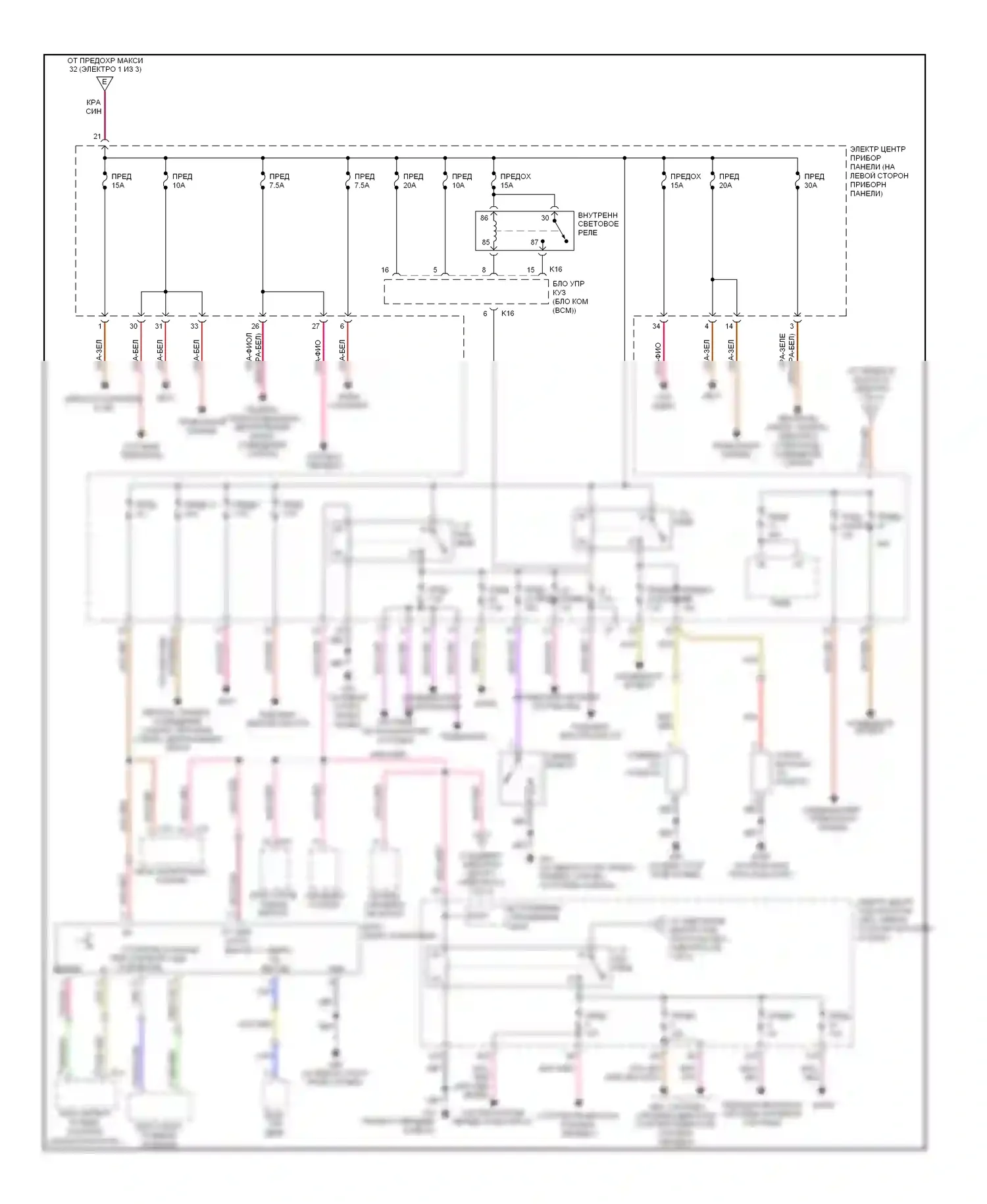 9-3 Saab II (2002-2008): Электросхема блока предохранителей реле (2 из 3) 