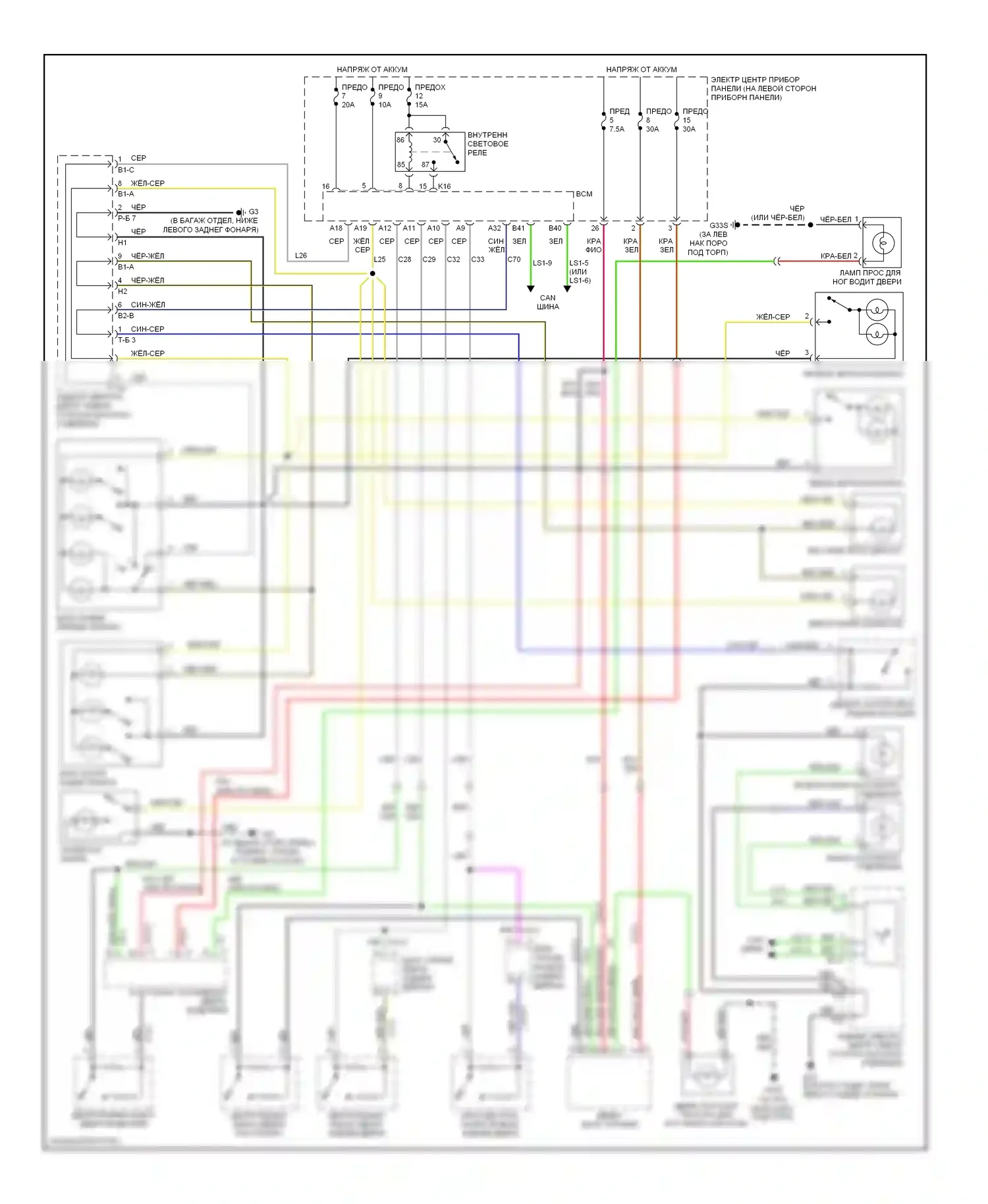 9-3 Saab II (2002-2008): Электросхема освещения салона, вагон 