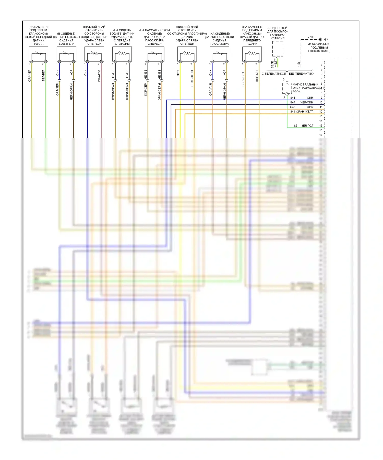 9-3 Saab II (2002-2008): Электросхема подушек безопасности, седан (2 из 2) 