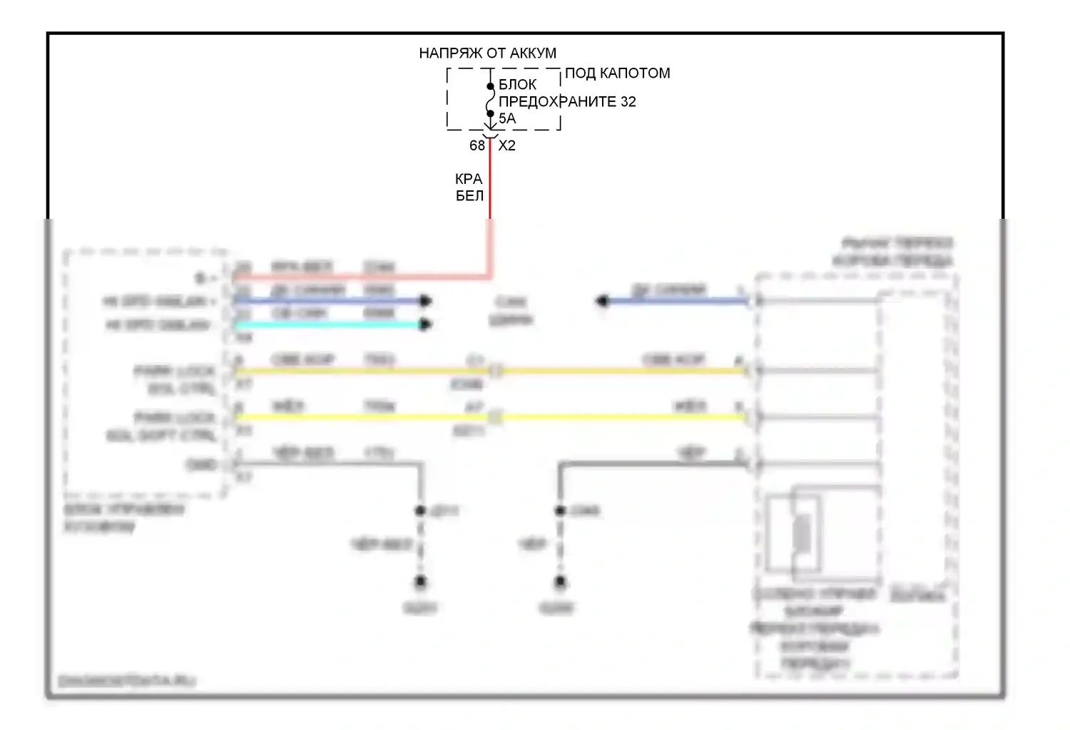 9-4X Saab I (2011-2011): Электросхема блокировки селектора 