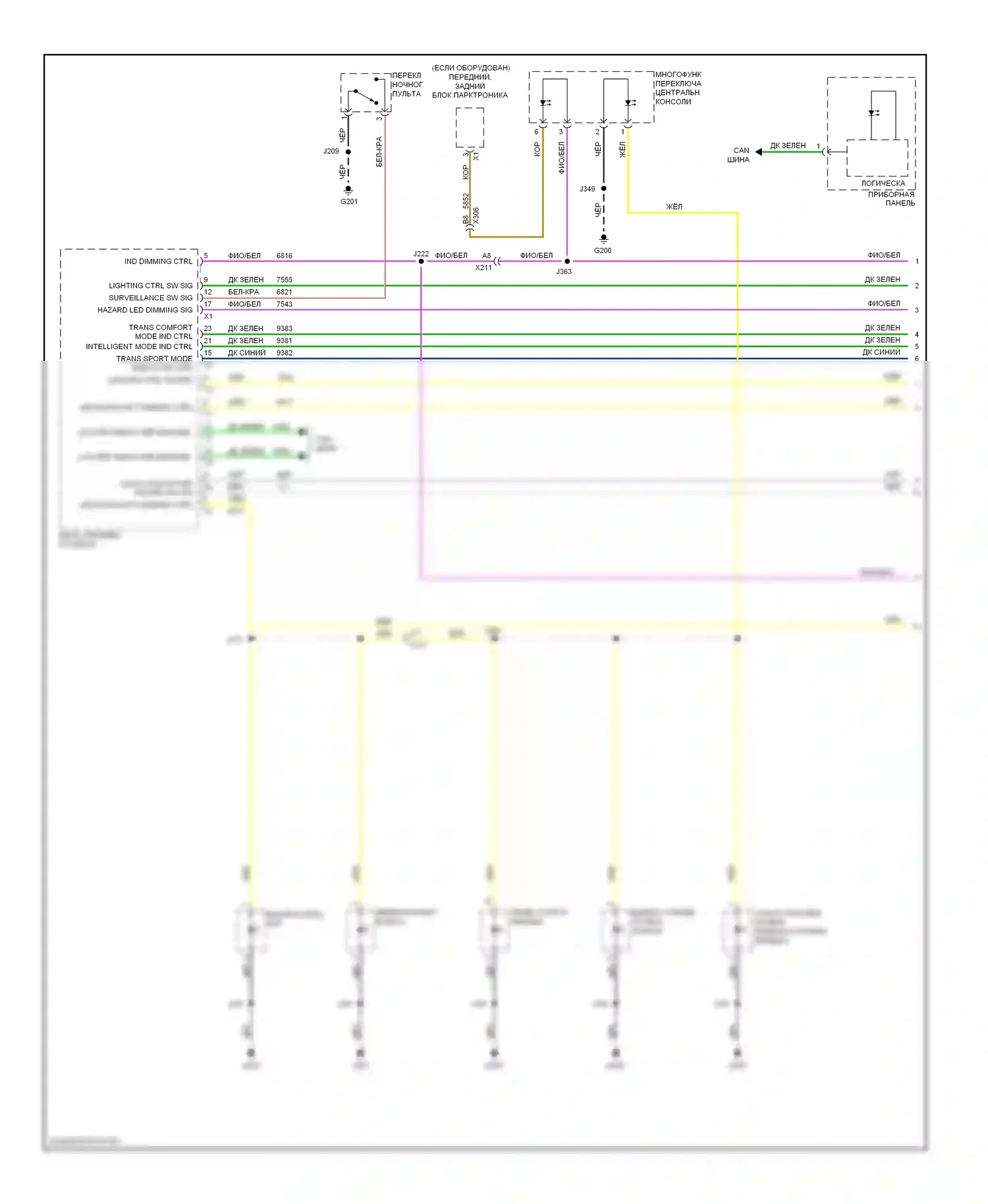 9-4X Saab I (2011-2011): Электросхема подсветки приборной панели (1 из 2) 