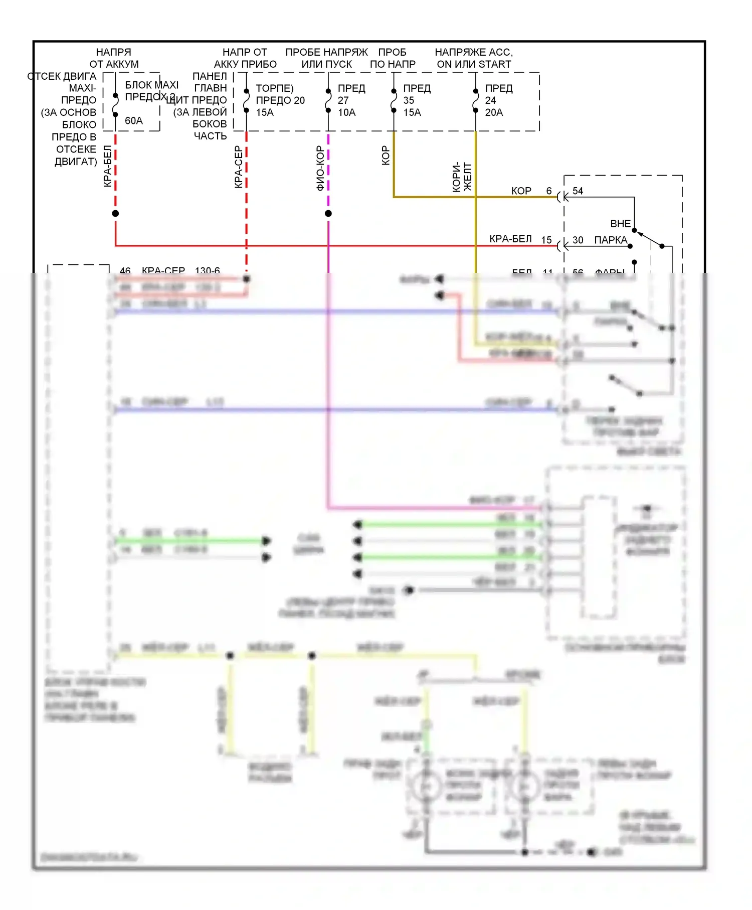 9-5 Saab I рестайлинг 2 (2005-2010): Электросхема задних противотуманных фар, 5 дверей 