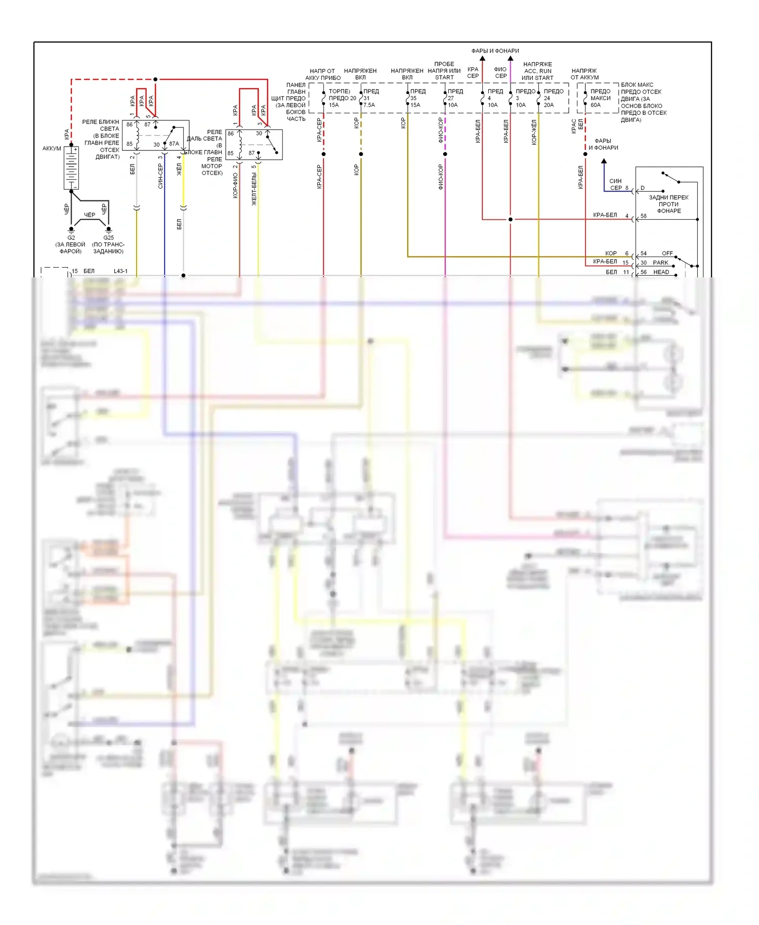 9-5 Saab I рестайлинг 2 (2005-2010): Электросхема фар, без ксеноновых ламп 