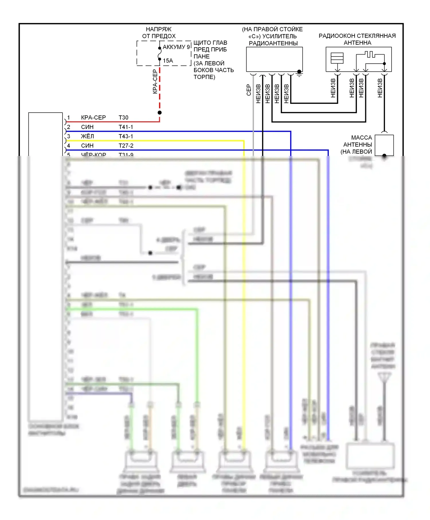 9-5 Saab I рестайлинг 2 (2005-2010): Электросхема базовой магнитолы 