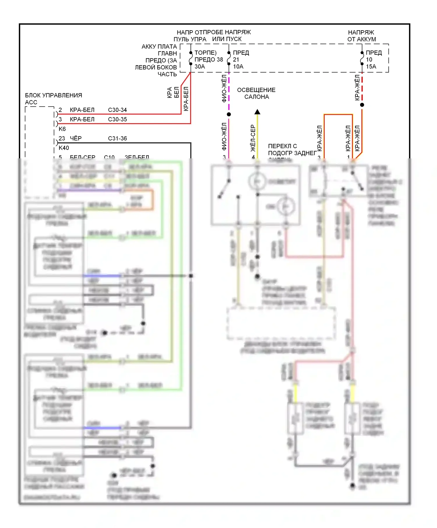 9-5 Saab I рестайлинг 2 (2005-2010): Электросхема обогреваемых сидений 