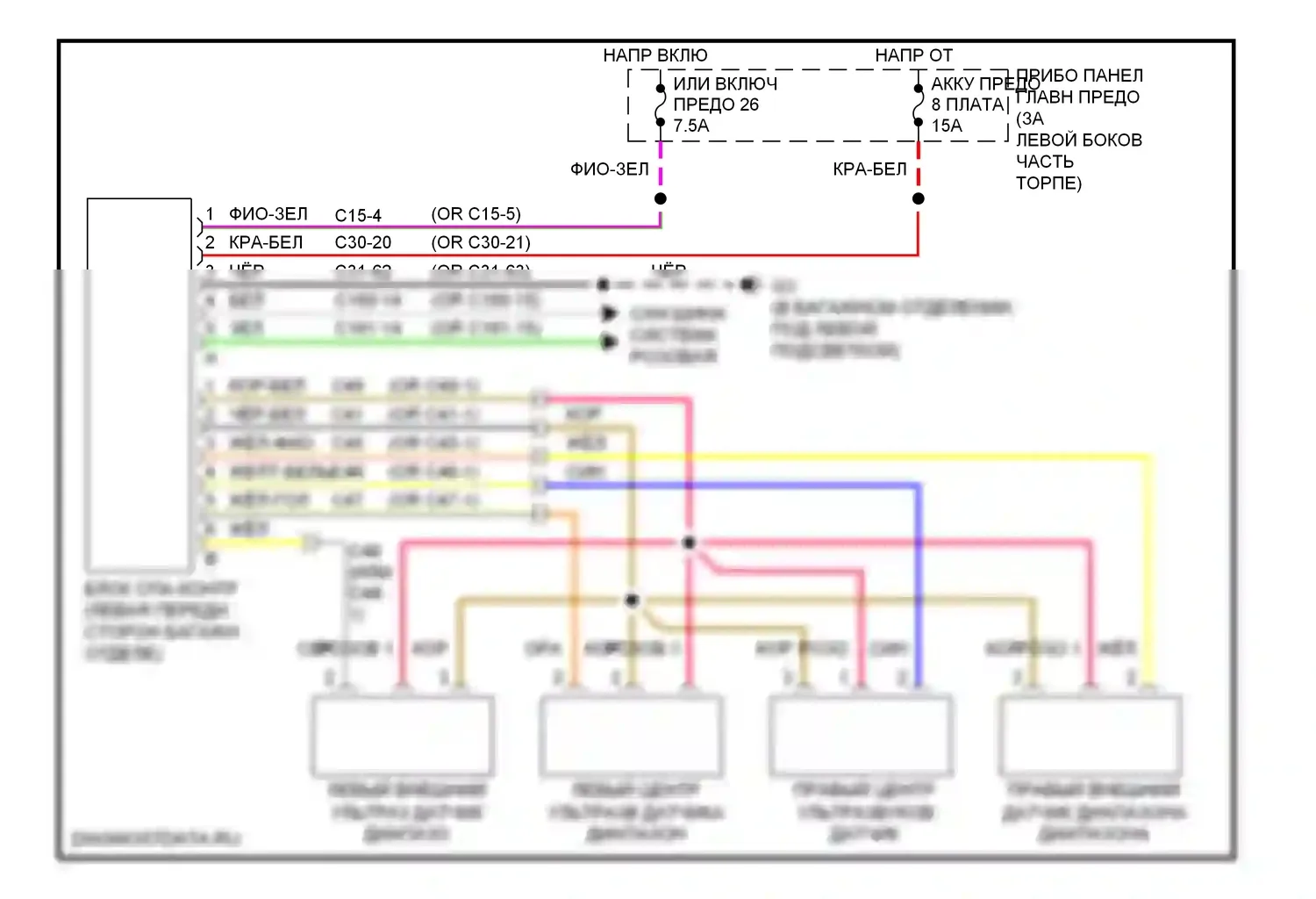 9-5 Saab I рестайлинг 2 (2005-2010): Электросхема парктроника 