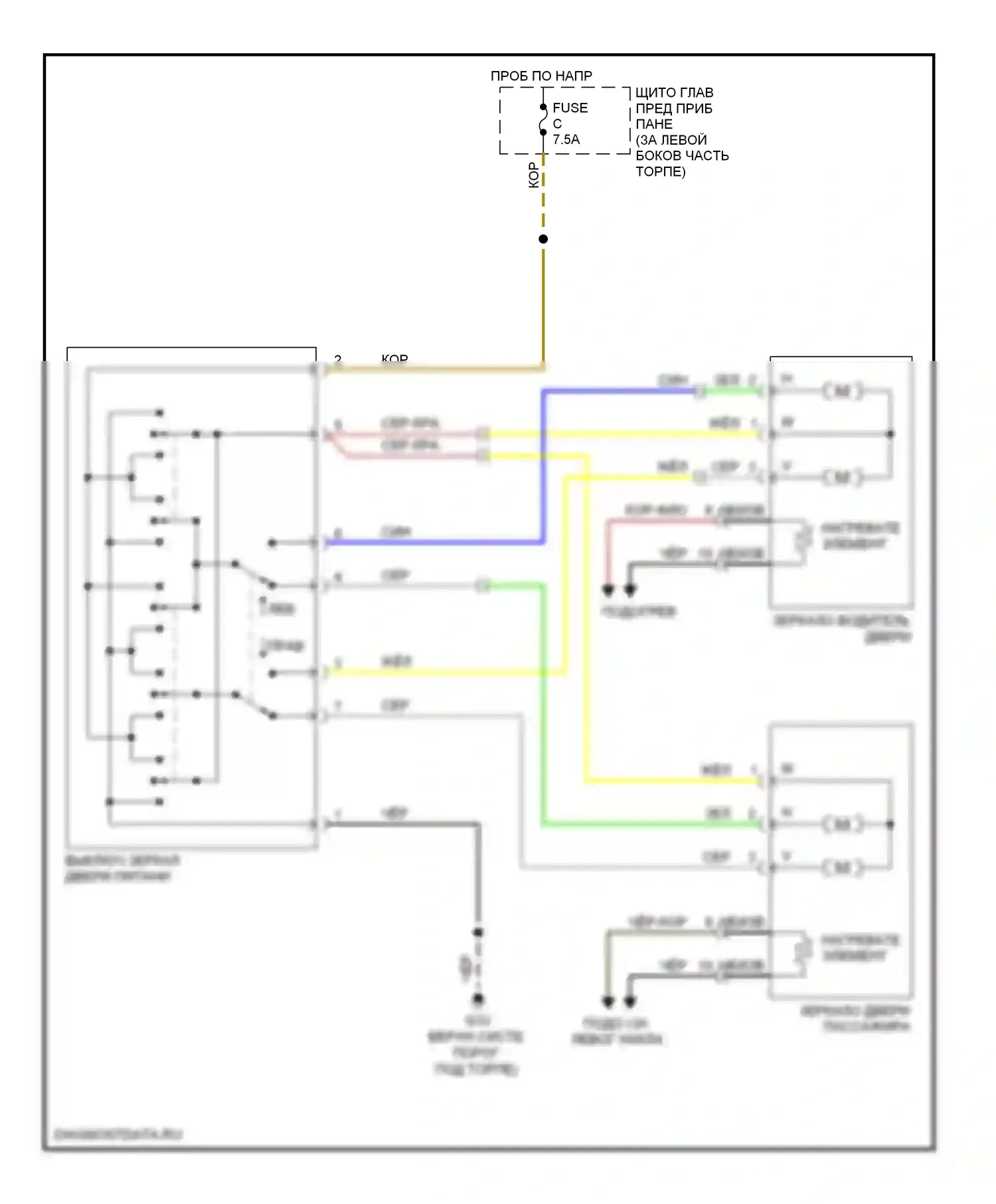 9-5 Saab I рестайлинг 2 (2005-2010): Электросхема силового зеркала 