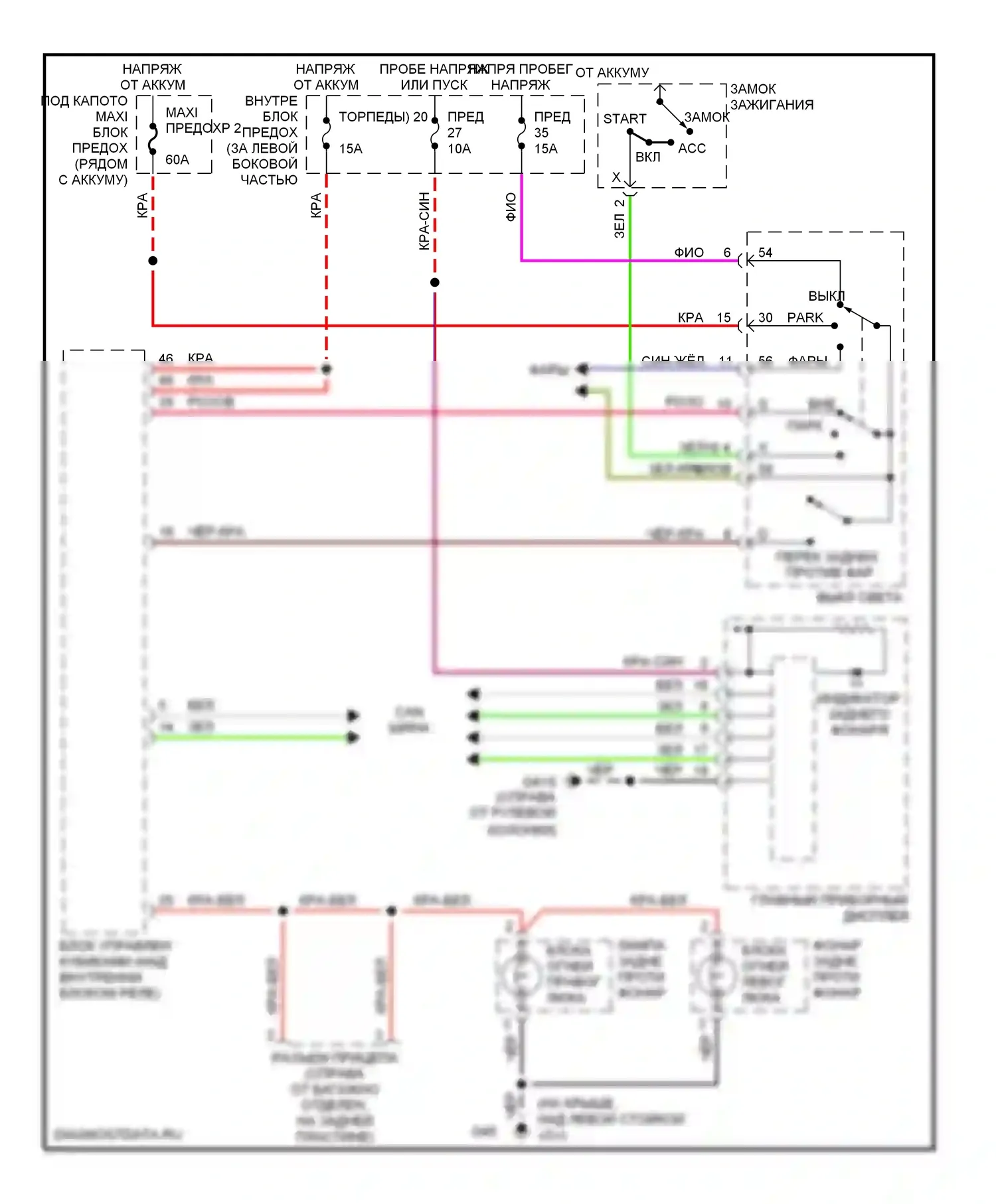 9-5 Saab I рестайлинг (2001-2005): Электросхема задних противотуманных фар, 5 дверей 