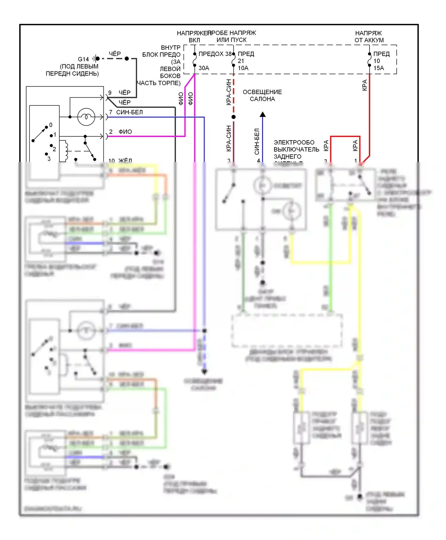 9-5 Saab I рестайлинг (2001-2005): Электросхема обогреваемых сидений 