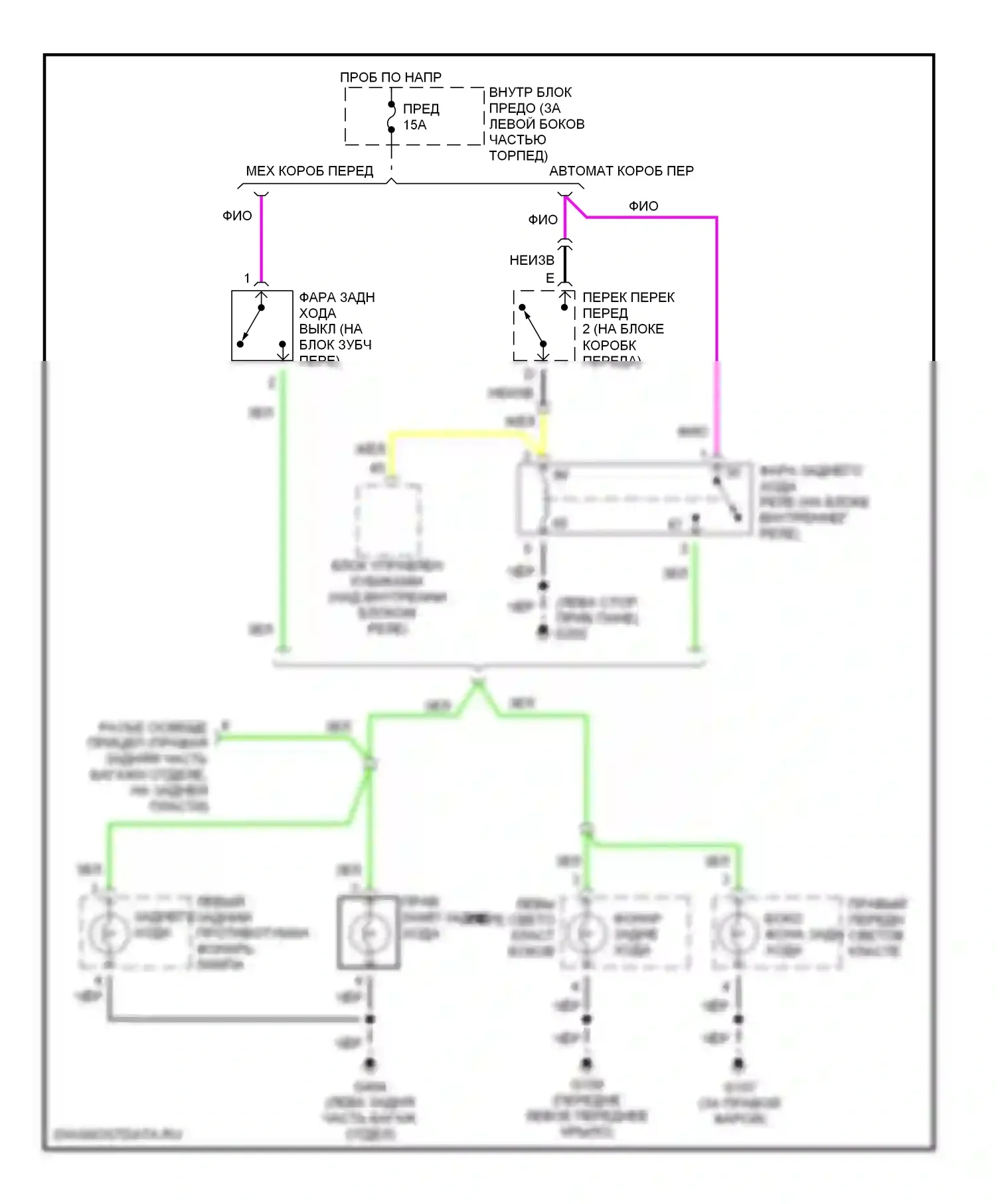 9-5 Saab I (1997-2001): Электросхема фонарей заднего хода 