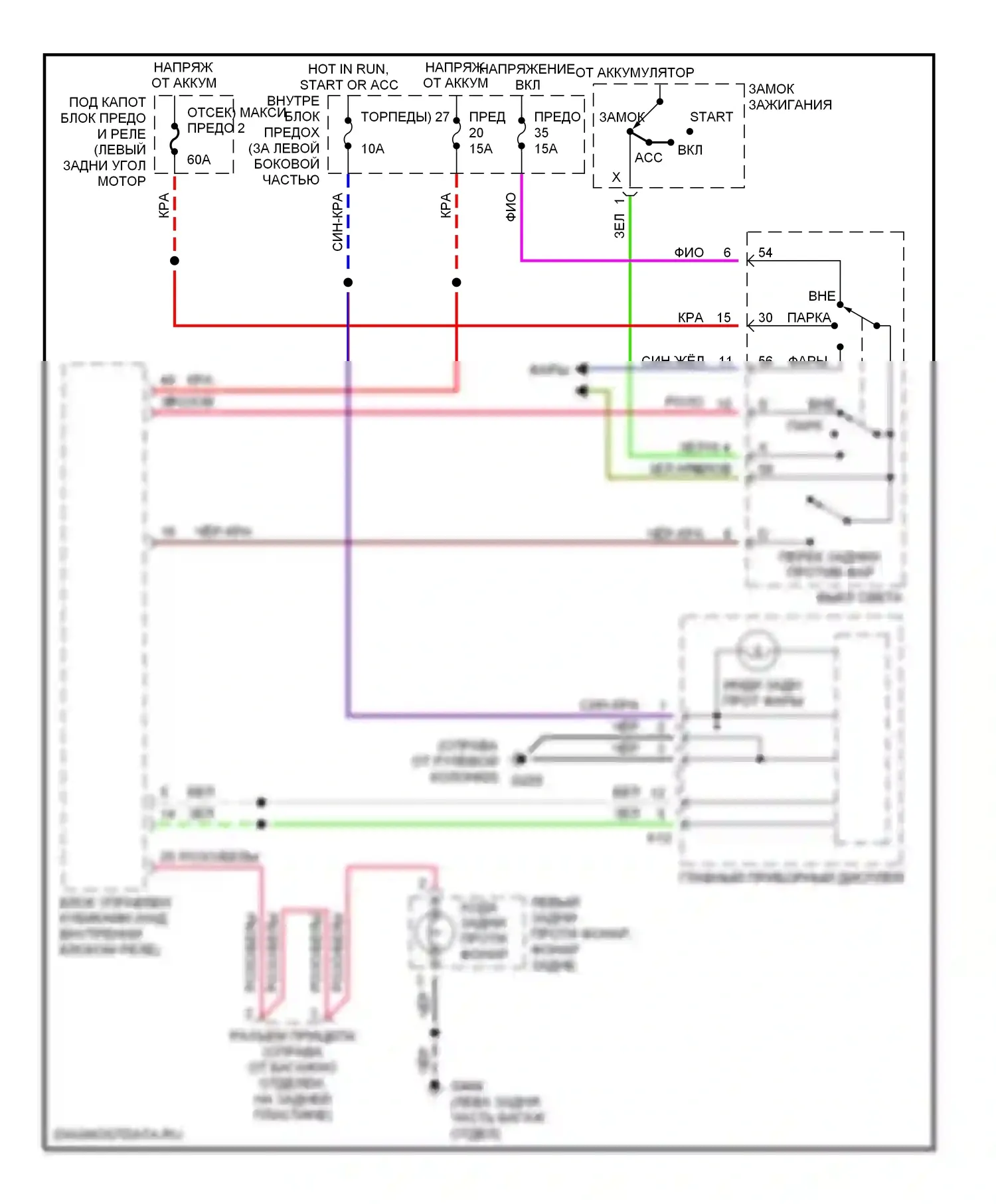 9-5 Saab I (1997-2001): Электросхема задних противотуманных фар 