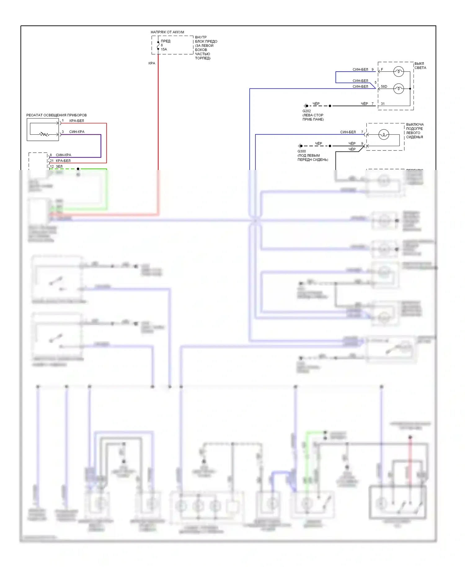 9-5 Saab I (1997-2001): Электросхема подсветки приборной панели 
