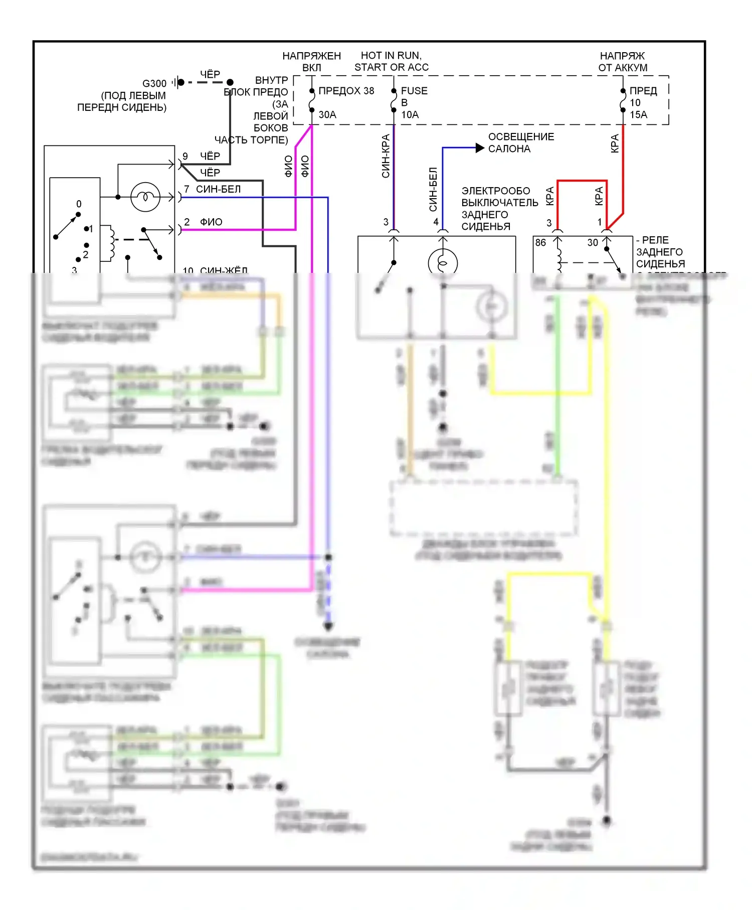 9-5 Saab I (1997-2001): Электросхема обогреваемых сидений 