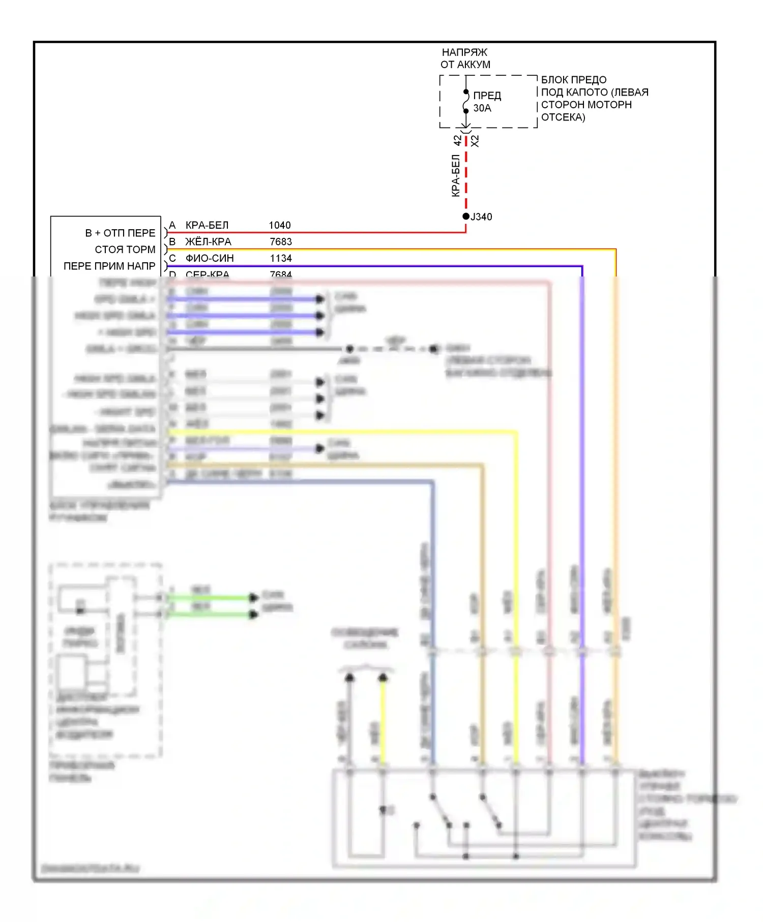 9-5 Saab II (2010-2012): Электросхема системы стояночного тормоза 