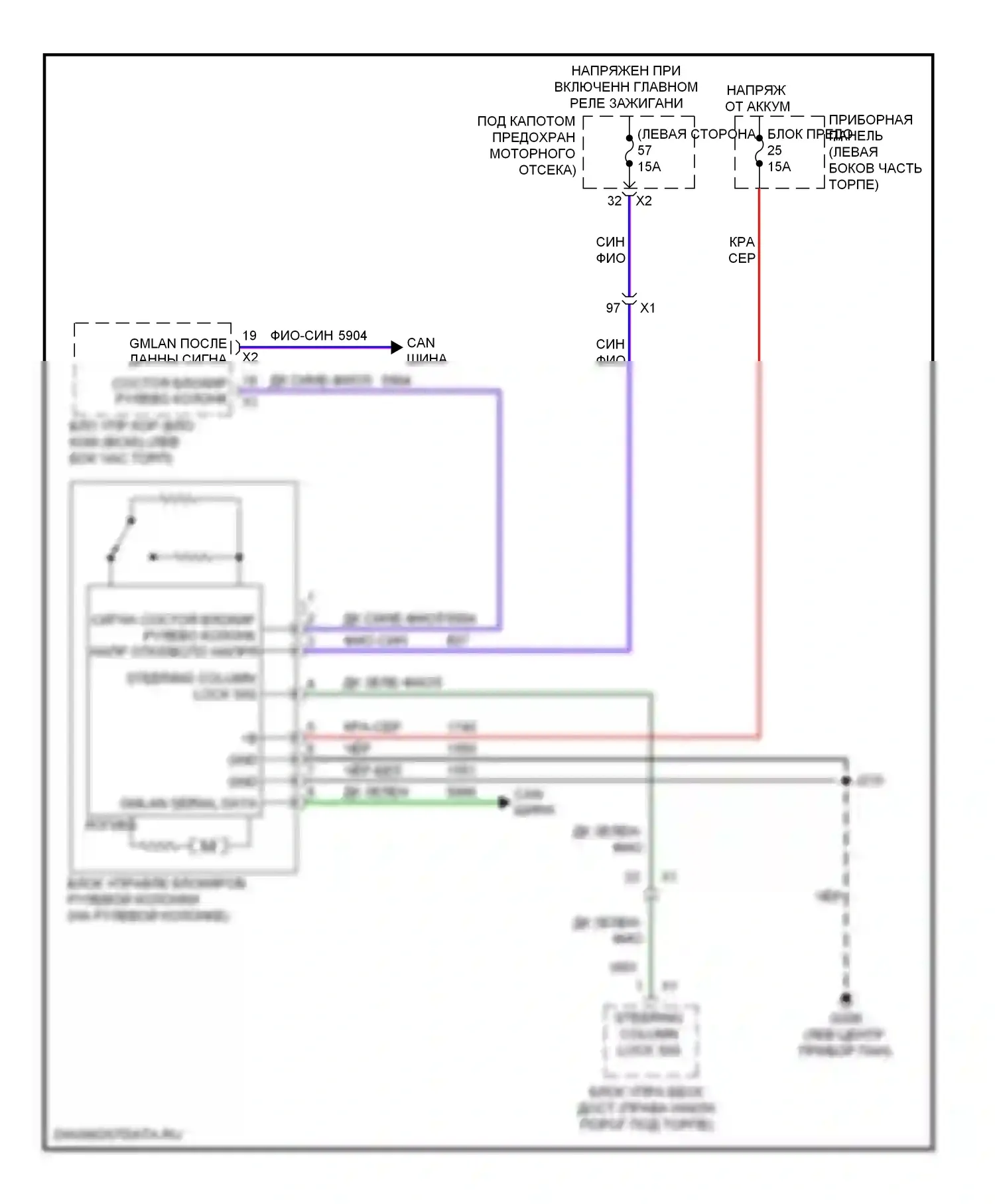 9-5 Saab II (2010-2012): Электросхема замка рулевого управления 