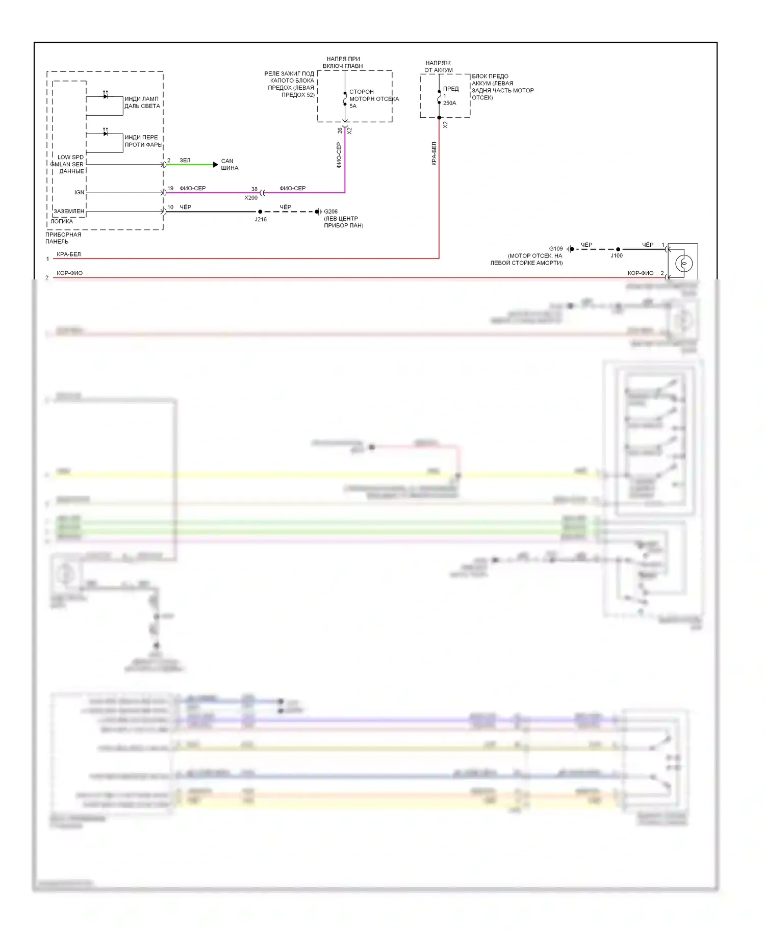 9-5 Saab II (2010-2012): Электросхема фар, с разрядом высокой интенсивности (2 из 2) 