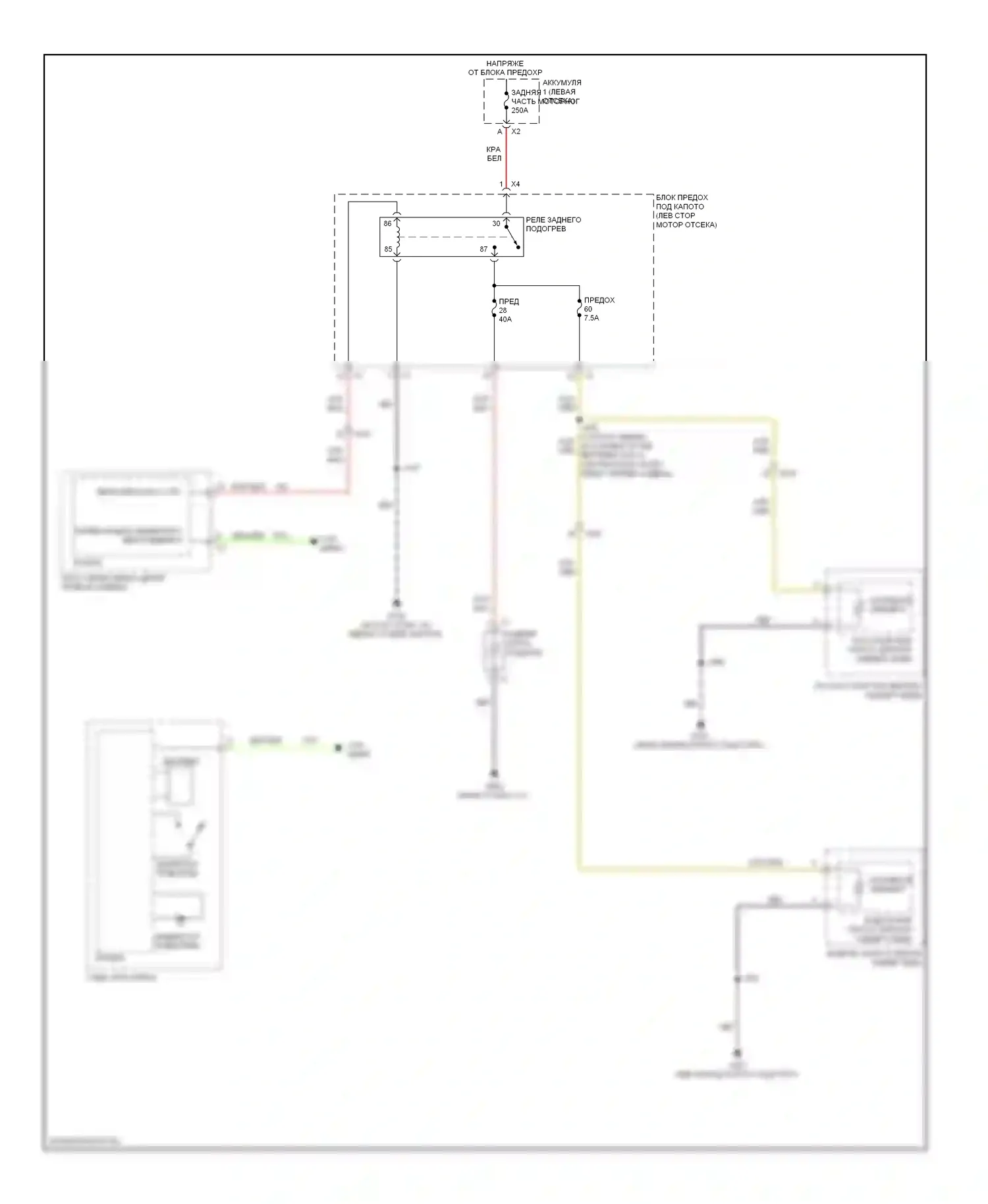 9-5 Saab II (2010-2012): Электросхема подогрева стекол 