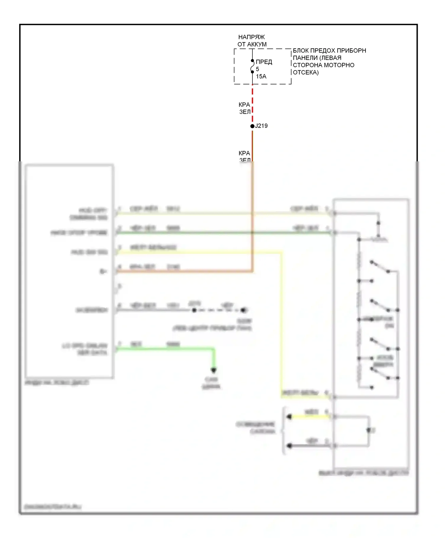 9-5 Saab II (2010-2012): Электросхема лобового дисплея 