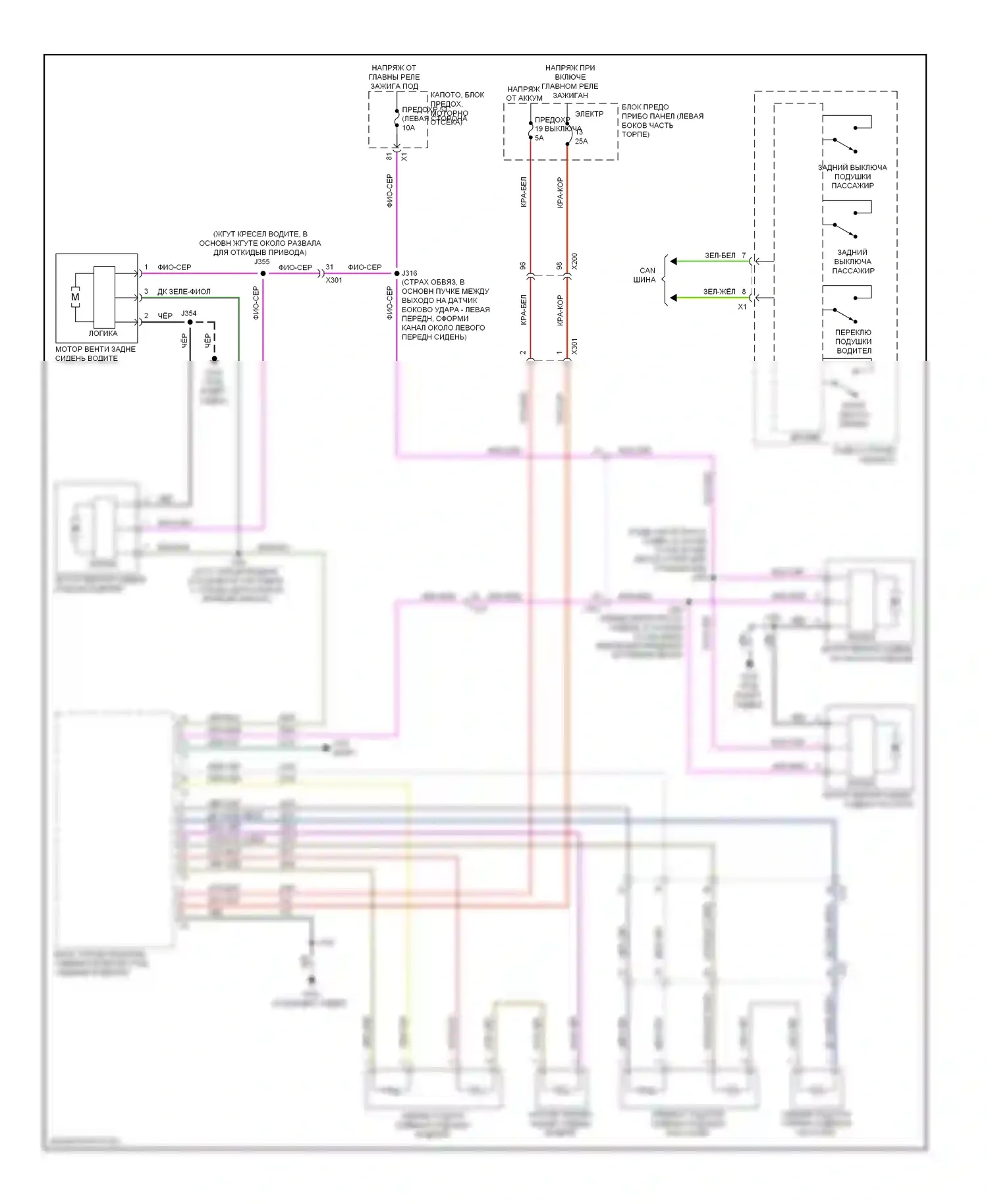 9-5 Saab II (2010-2012): Электросхема обогреваемых сидений, с памятью 