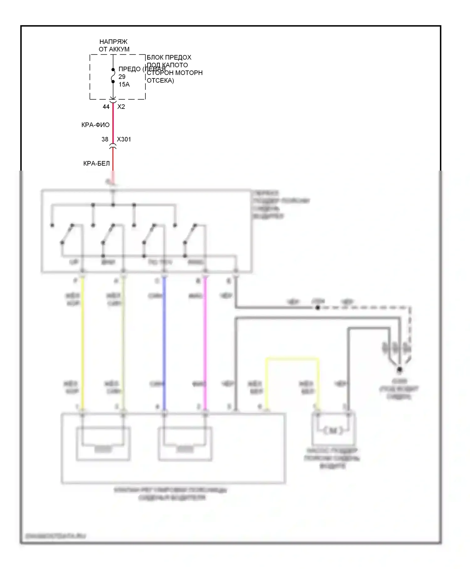 9-5 Saab II (2010-2012): Поясничная электросхема водителя 
