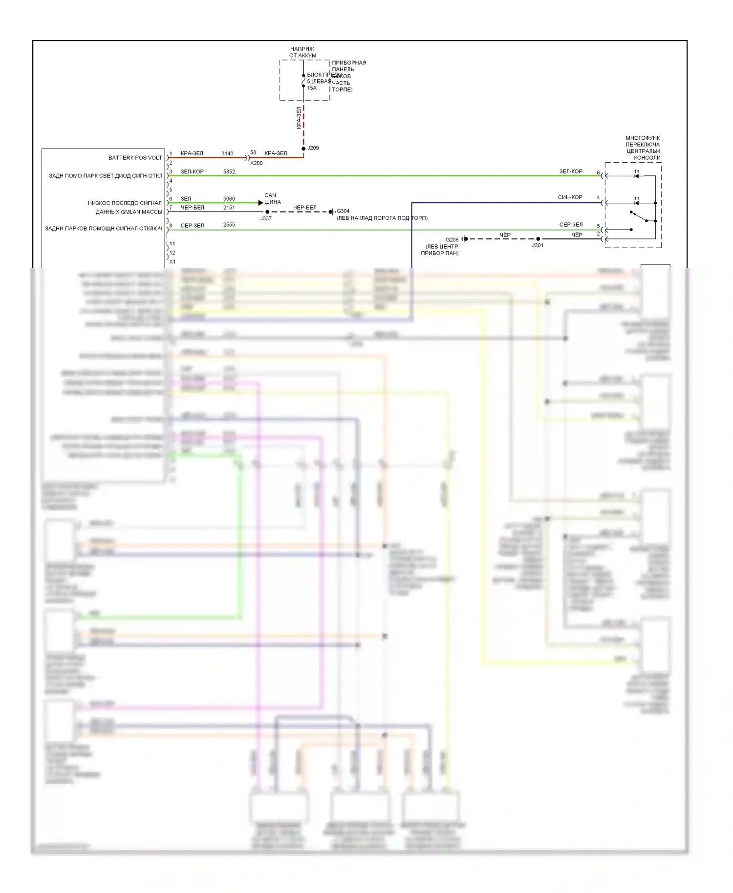 9-5 Saab II (2010-2012): Электросхема парктроника 