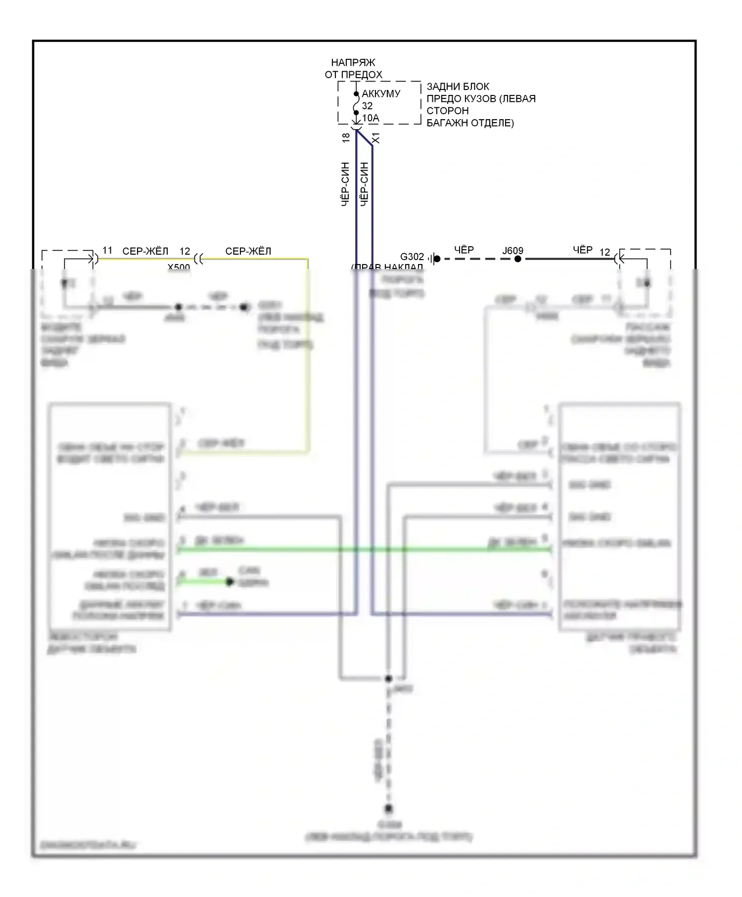 9-5 Saab II (2010-2012): Электросхема сигнализации о выезде с полосы движения 