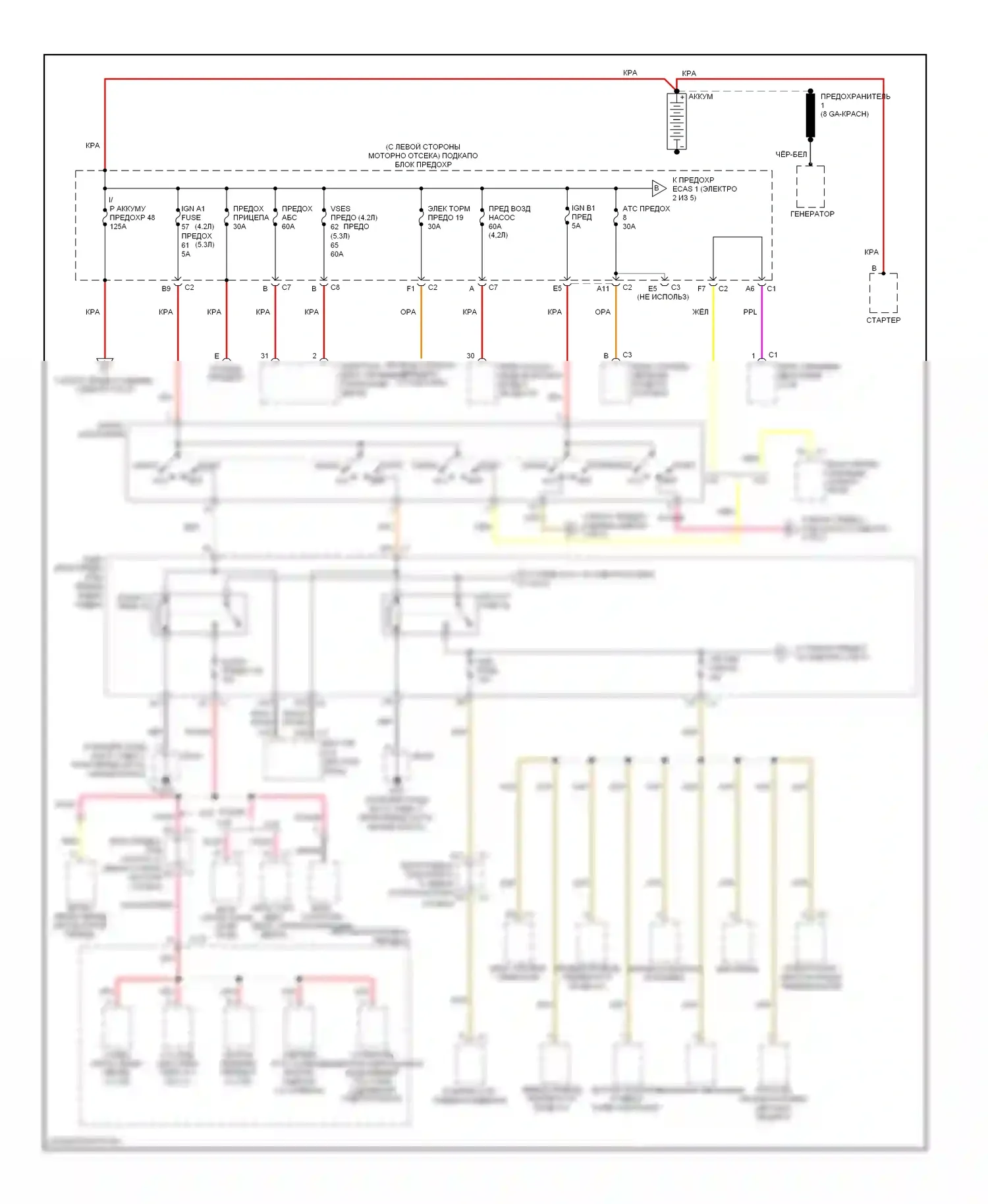 9-7X Saab I (2005-2009): Электросхема блока предохранителей реле (1 из 5) 