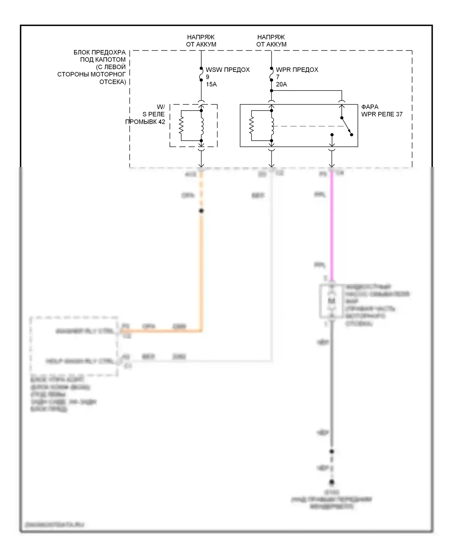 9-7X Saab I (2005-2009): Электросхема омывателя фар 