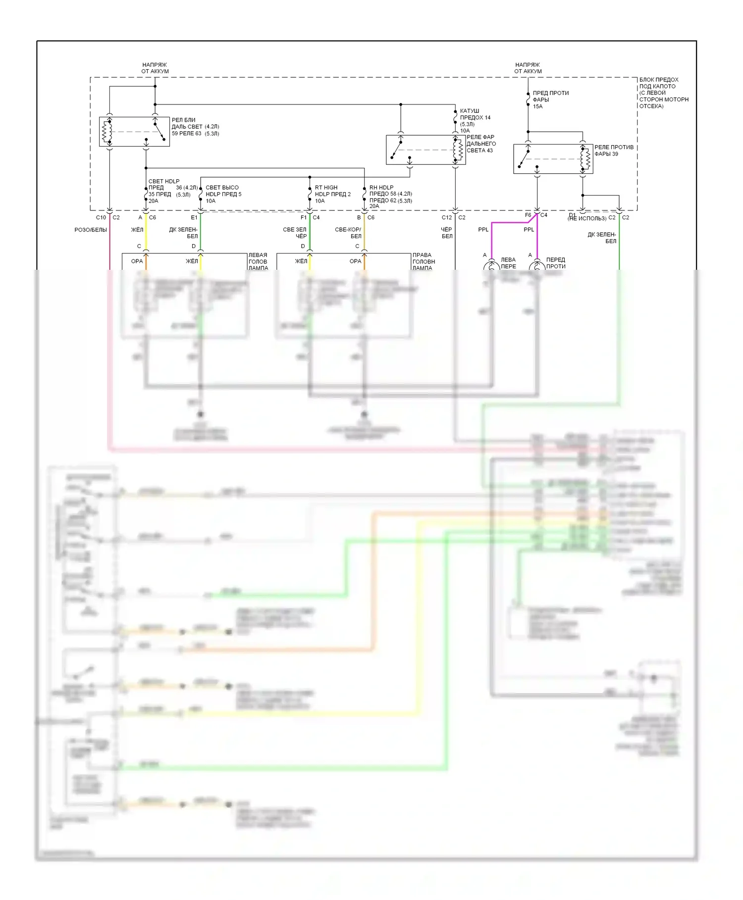 9-7X Saab I (2005-2009): Электросхема фар, с разрядкой высокой интенсивности 