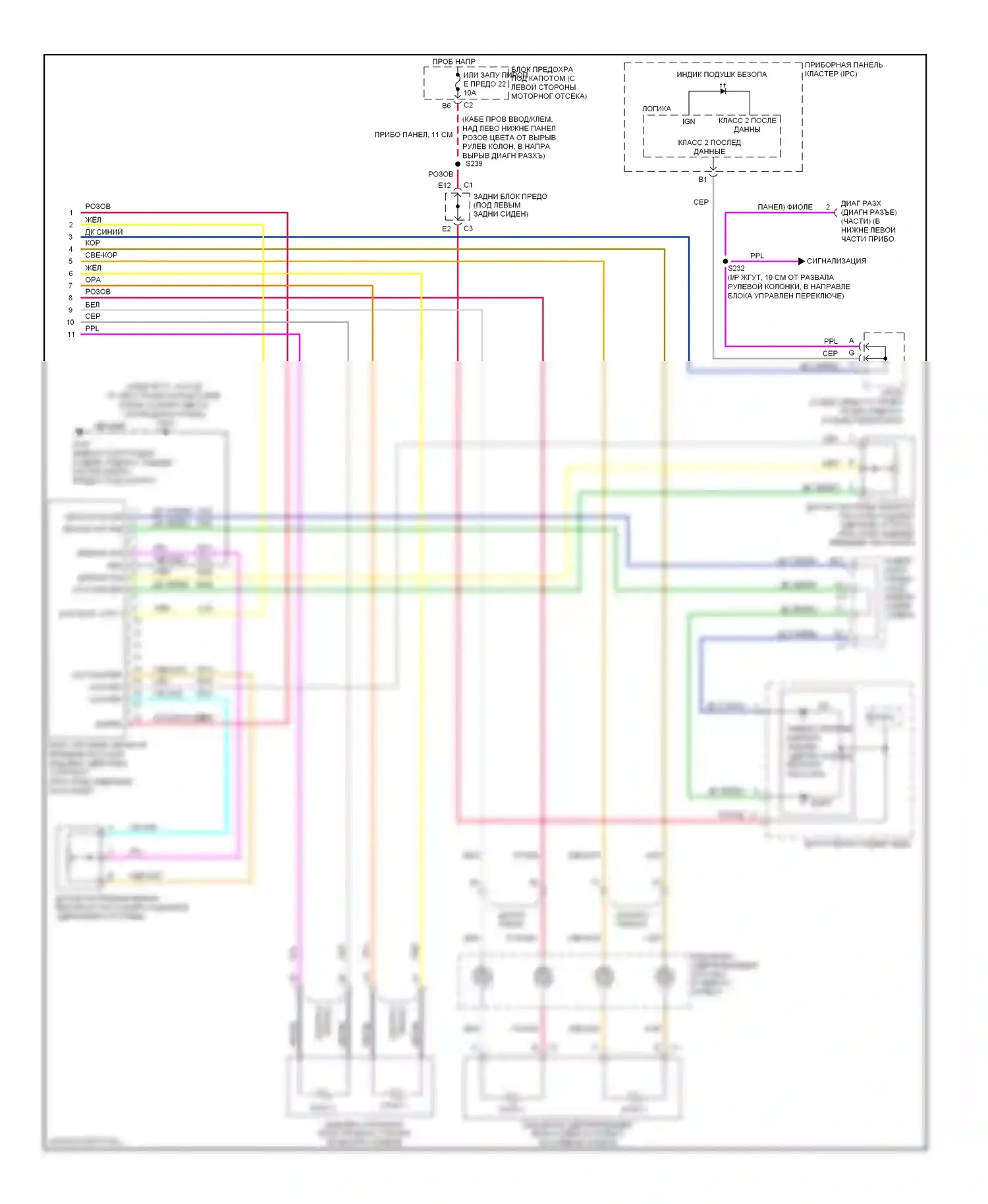 9-7X Saab I (2005-2009): Электросхема подушек безопасности (2 из 2) 