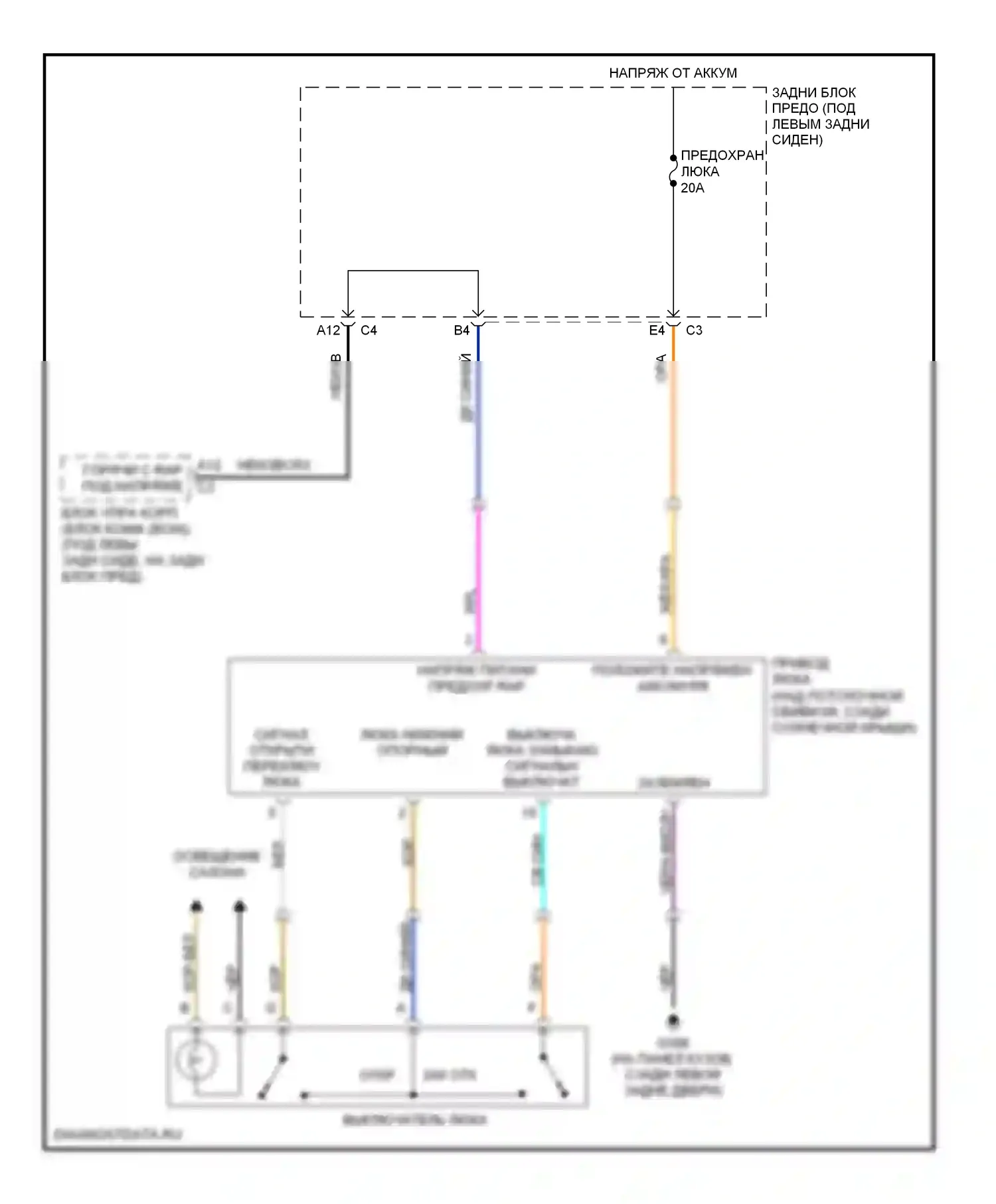 9-7X Saab I (2005-2009): Электросхема складной крыши/люка 