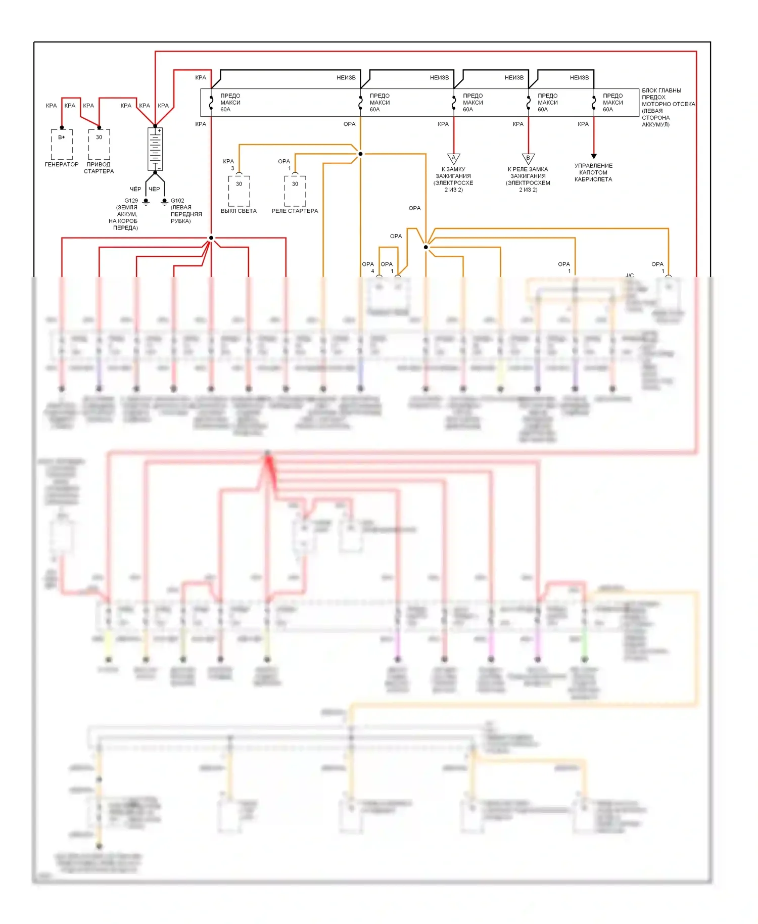 900 Saab II (1993-1998): Электросхема блока предохранителей реле (1 из 2) 