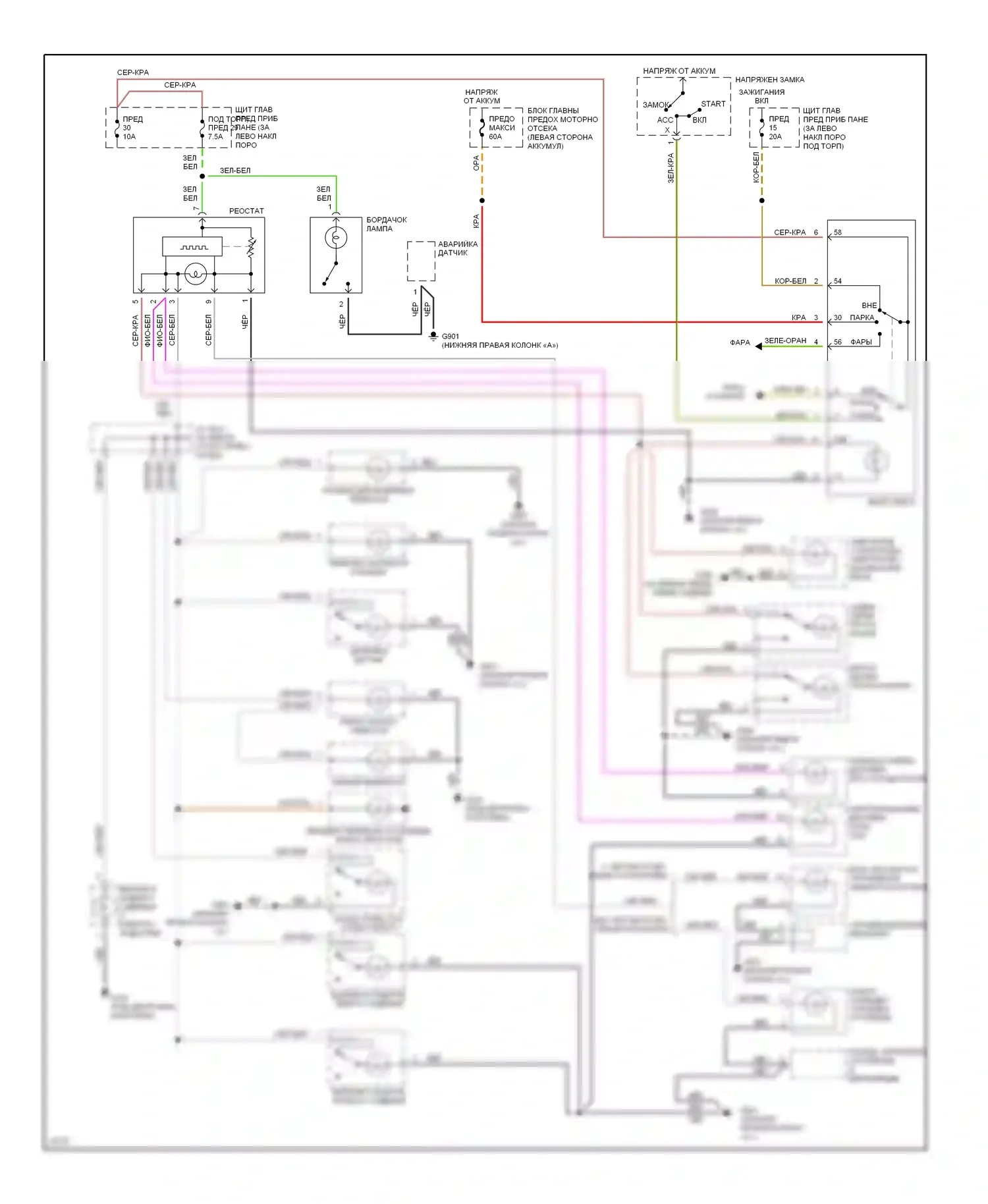 900 Saab II (1993-1998): Электросхема подсветки приборной панели 