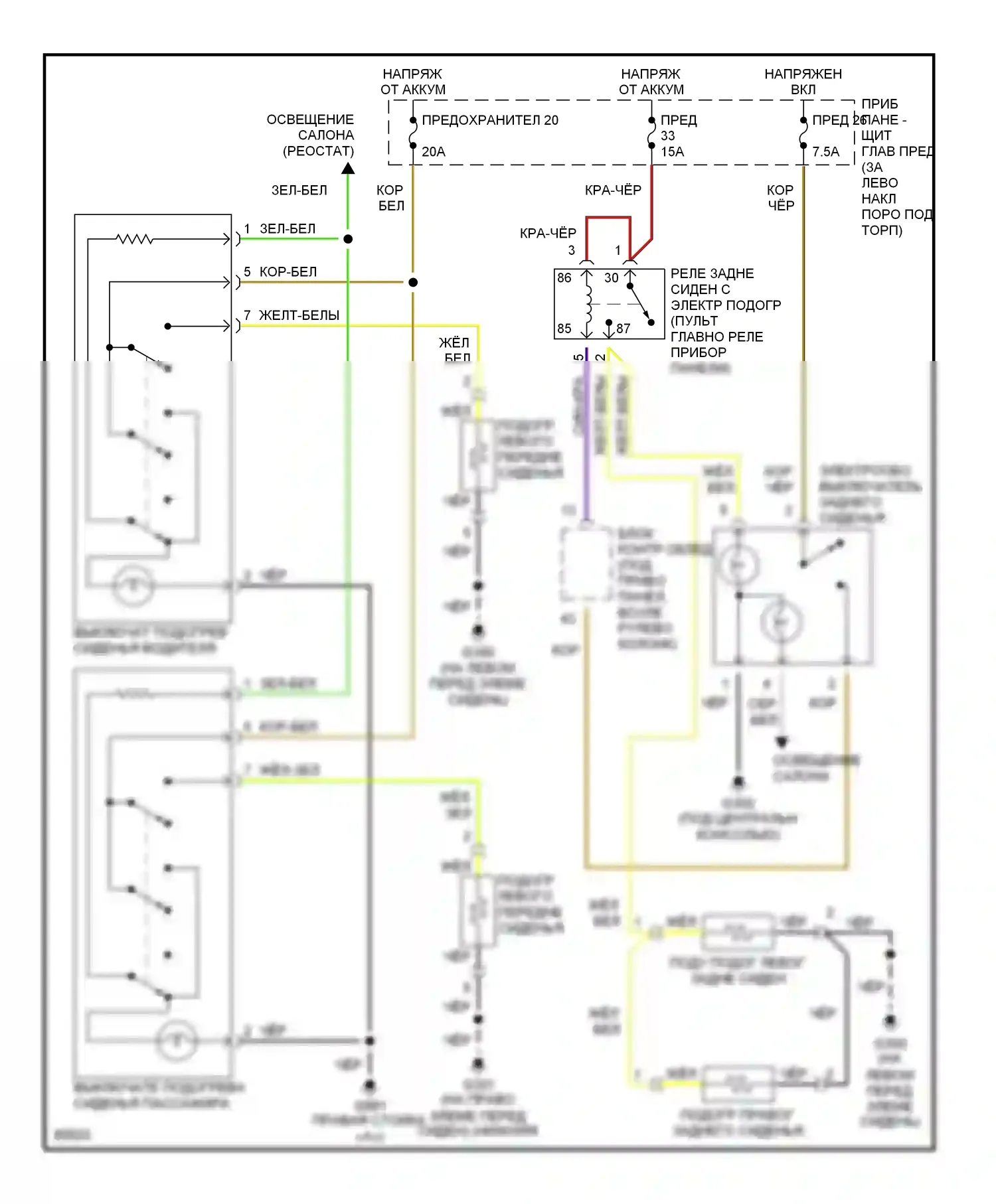900 Saab II (1993-1998): Электросхема обогреваемых сидений 