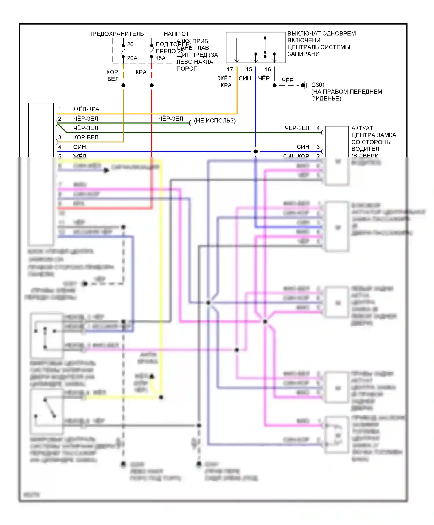 900 Saab II (1993-1998): Электросхема замка силовой двери, кроме кабриолета 