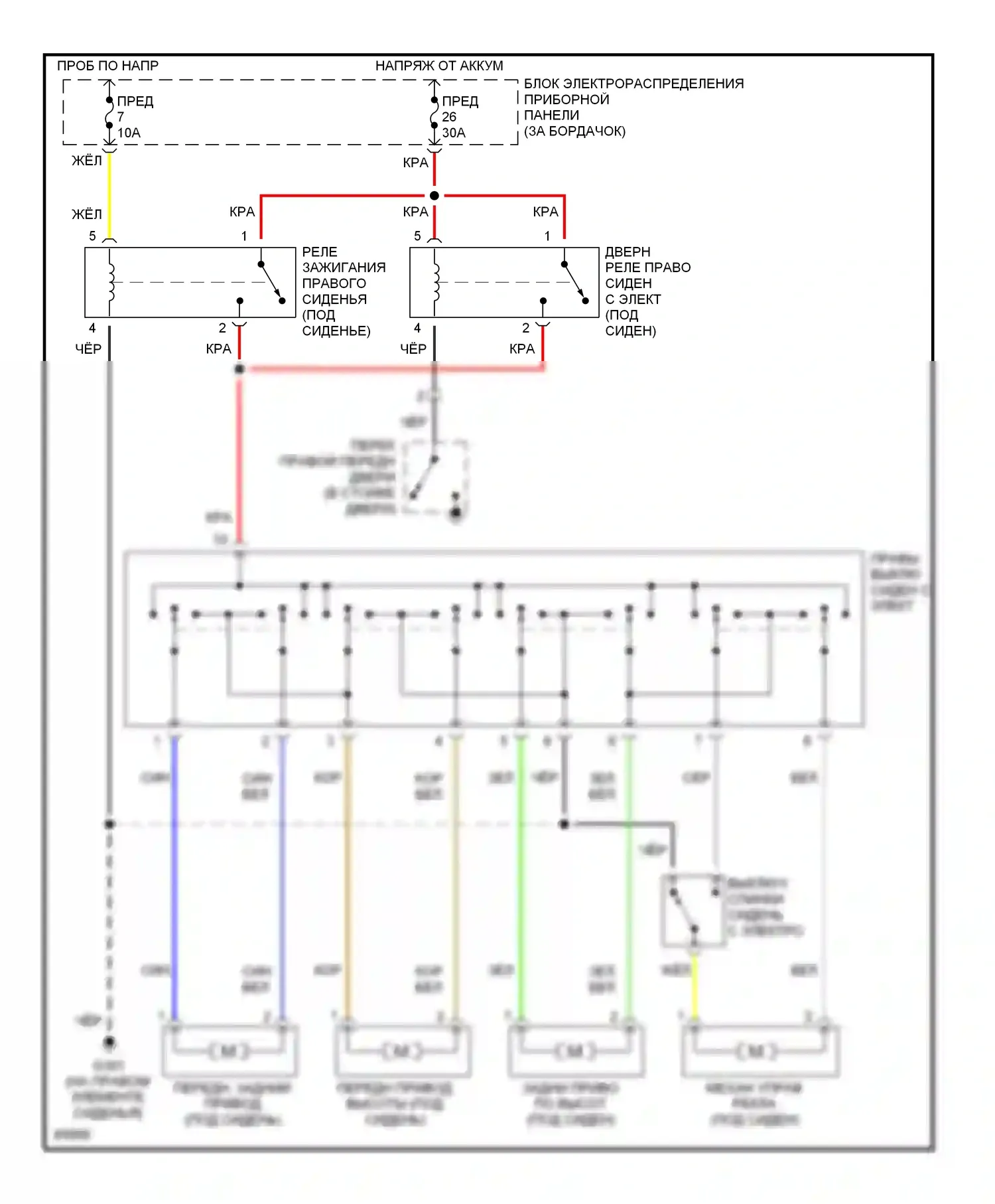 9000 Saab I рестайлинг (1991-1998): Электросхема сиденья питания для пассажиров 