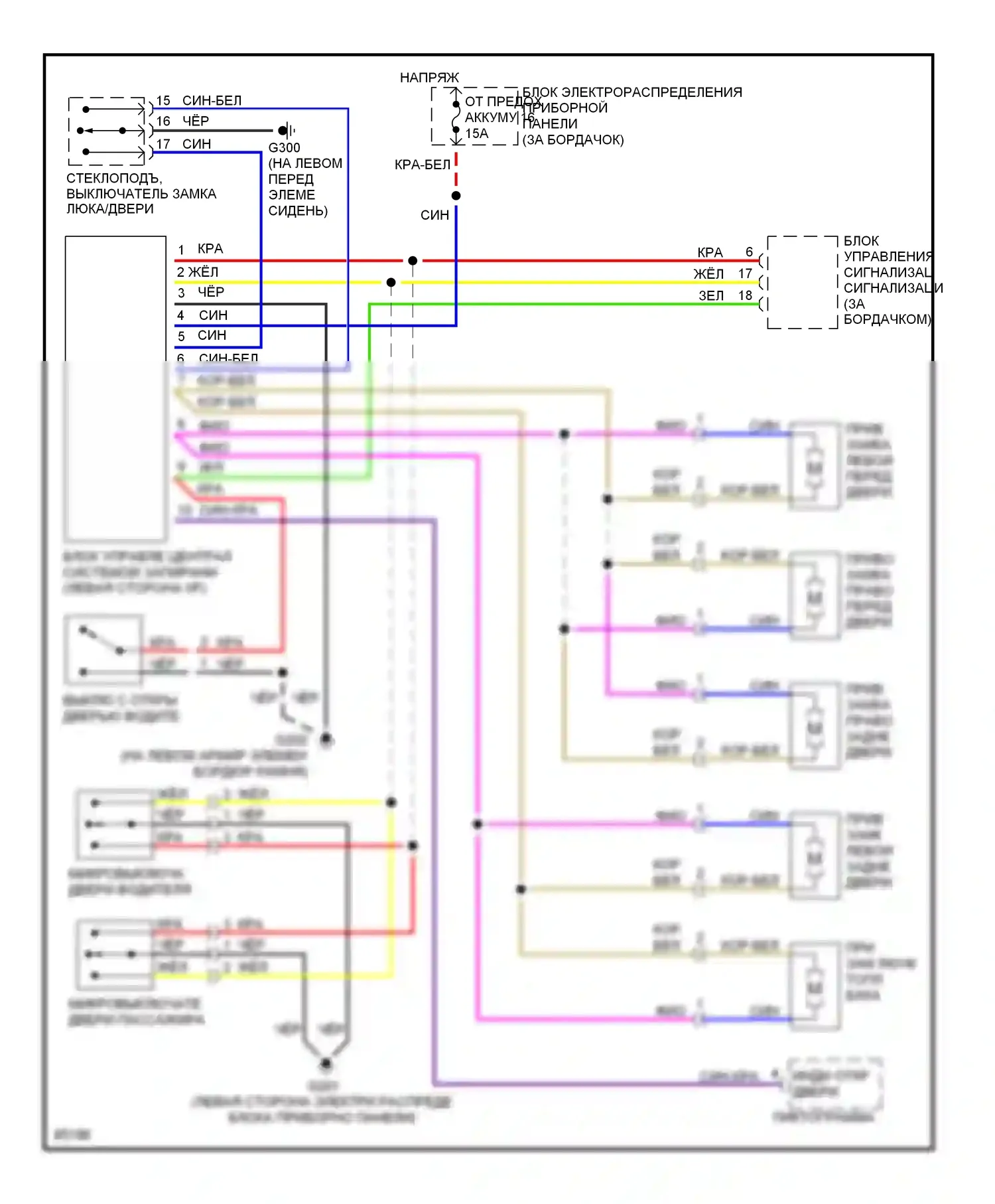9000 Saab I рестайлинг (1991-1998): Электросхема замка силовой двери 
