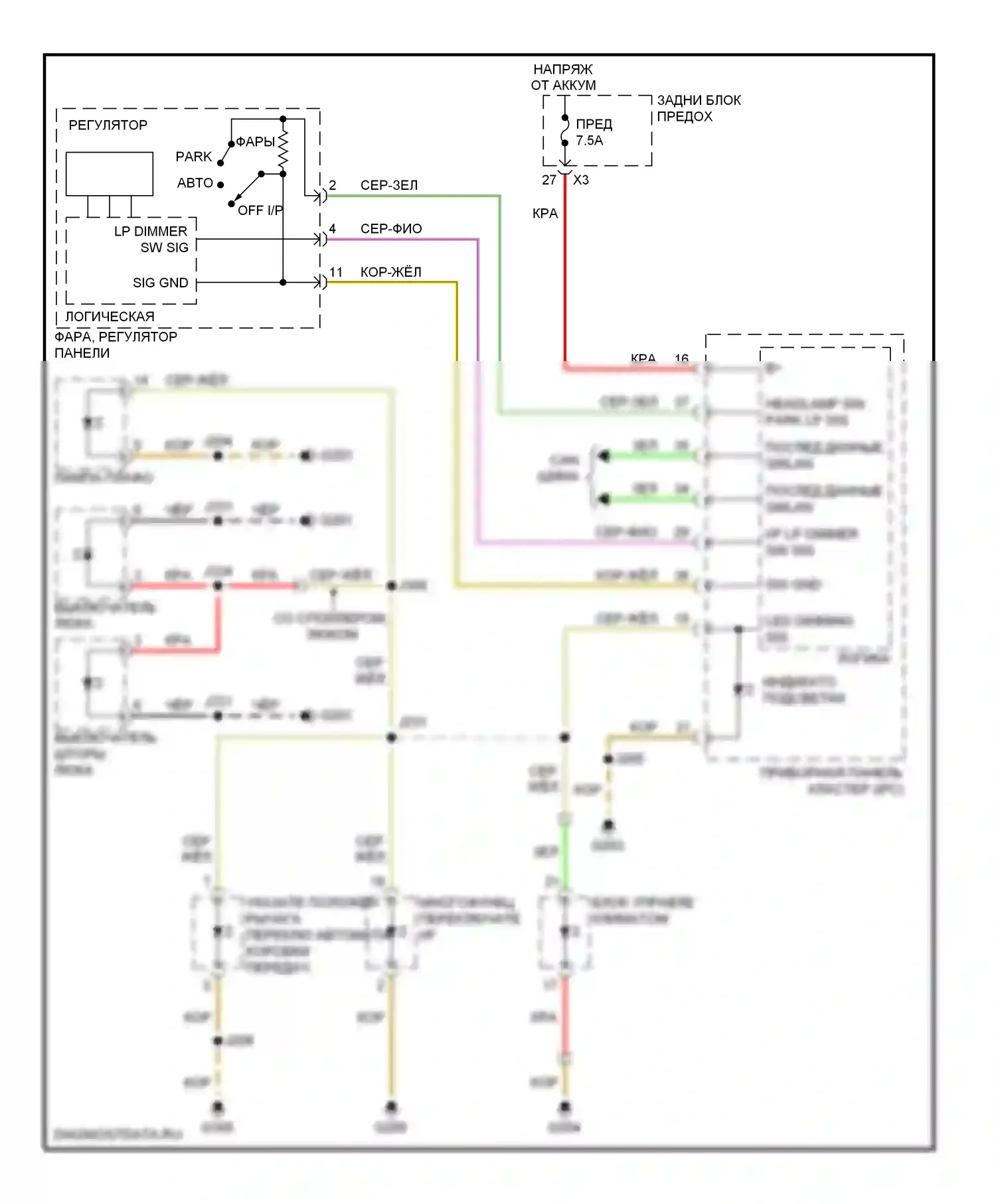 Astra Saturn I (2008-2009): Электросхема подсветки приборной панели 