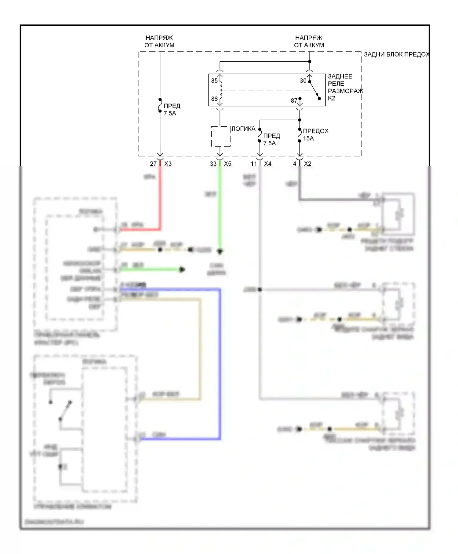 Astra Saturn I (2008-2009): Электросхема подогрева стекол 