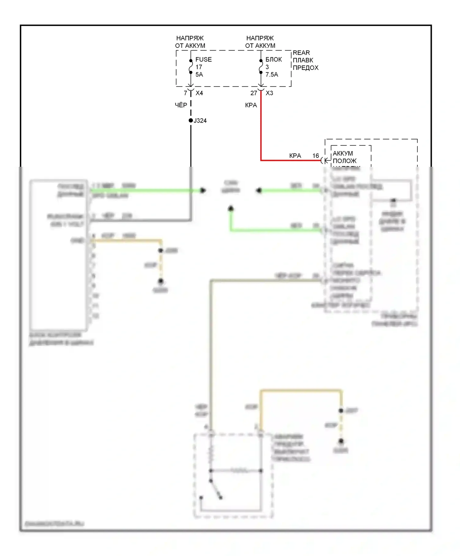 Astra Saturn I (2008-2009): Электросхема контроля давления в шинах 