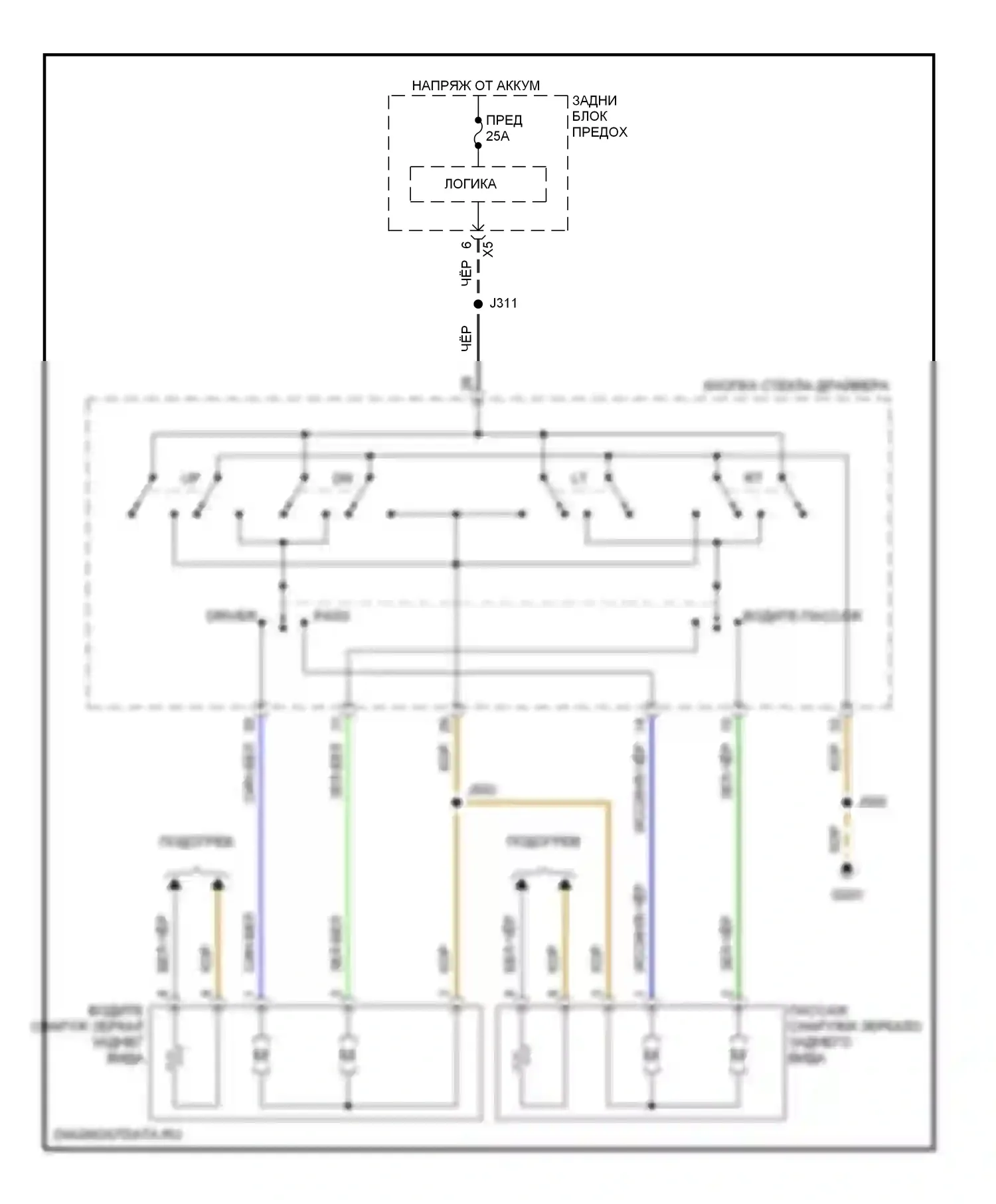 Astra Saturn I (2008-2009): Электросхема управления зеркалами заднего вида 