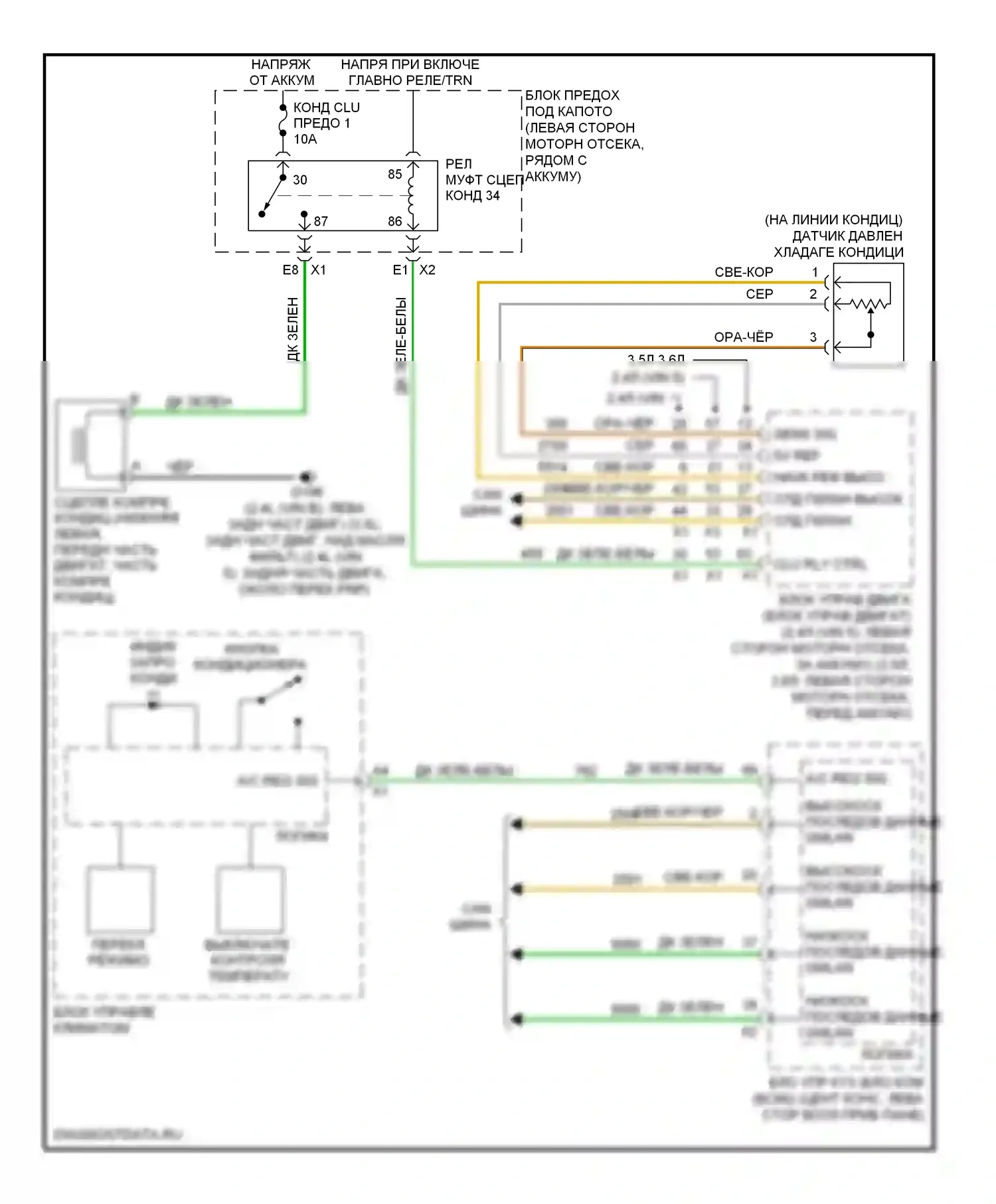 Aura Saturn I (2006-2010): Электросхема компрессора, с ручным кондиционером 