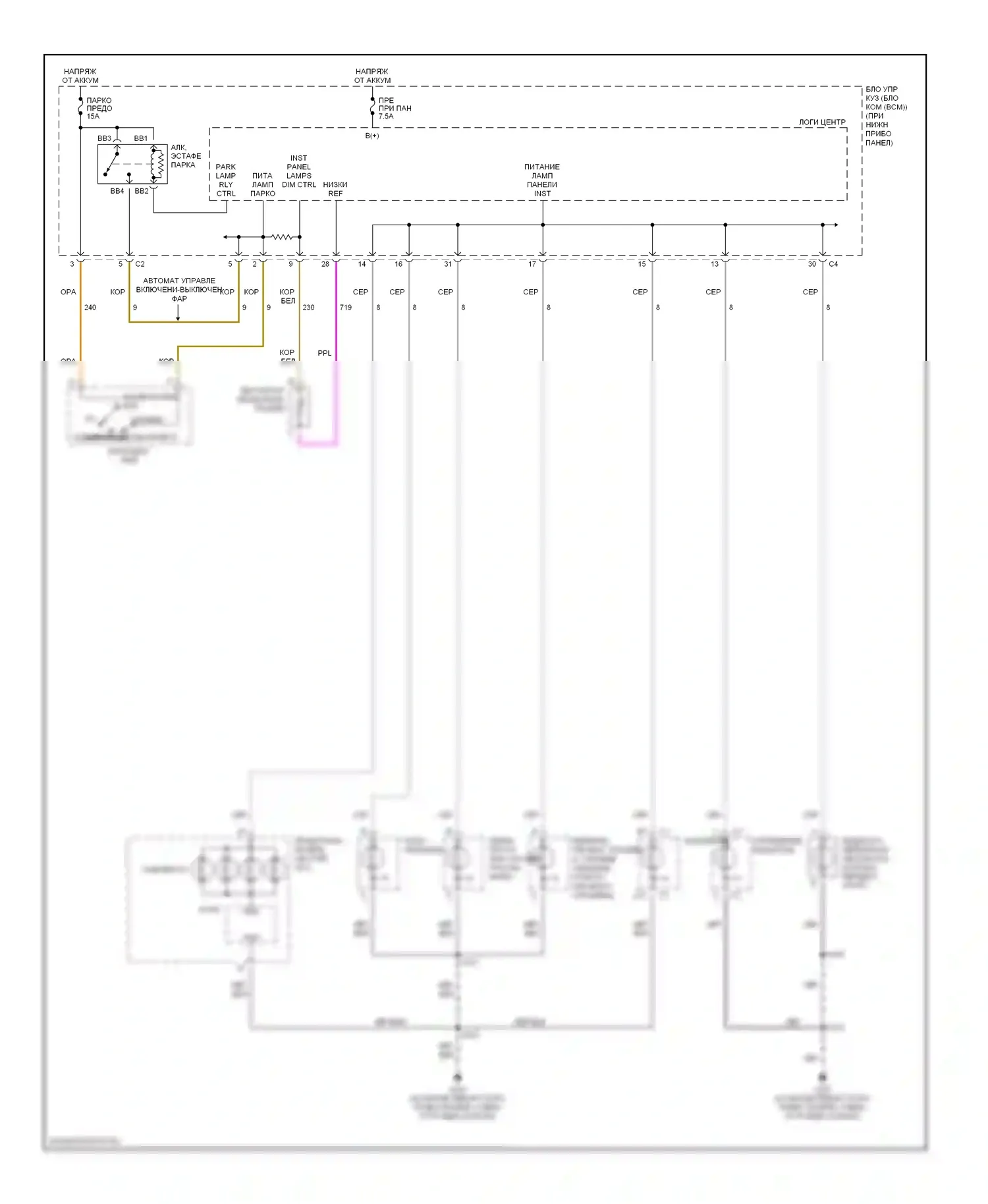 ION Saturn I (2003-2007): Электросхема подсветки приборной панели 