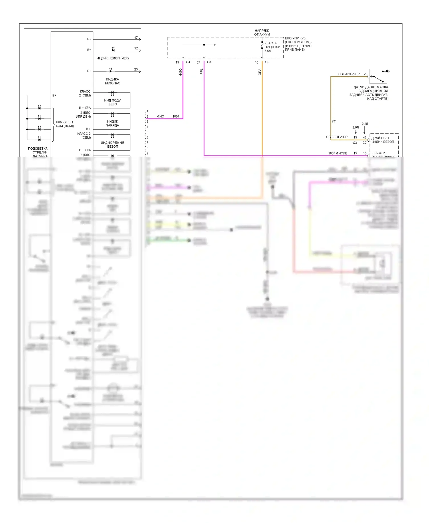 ION Saturn I (2003-2007): Электросхема приборной панели 