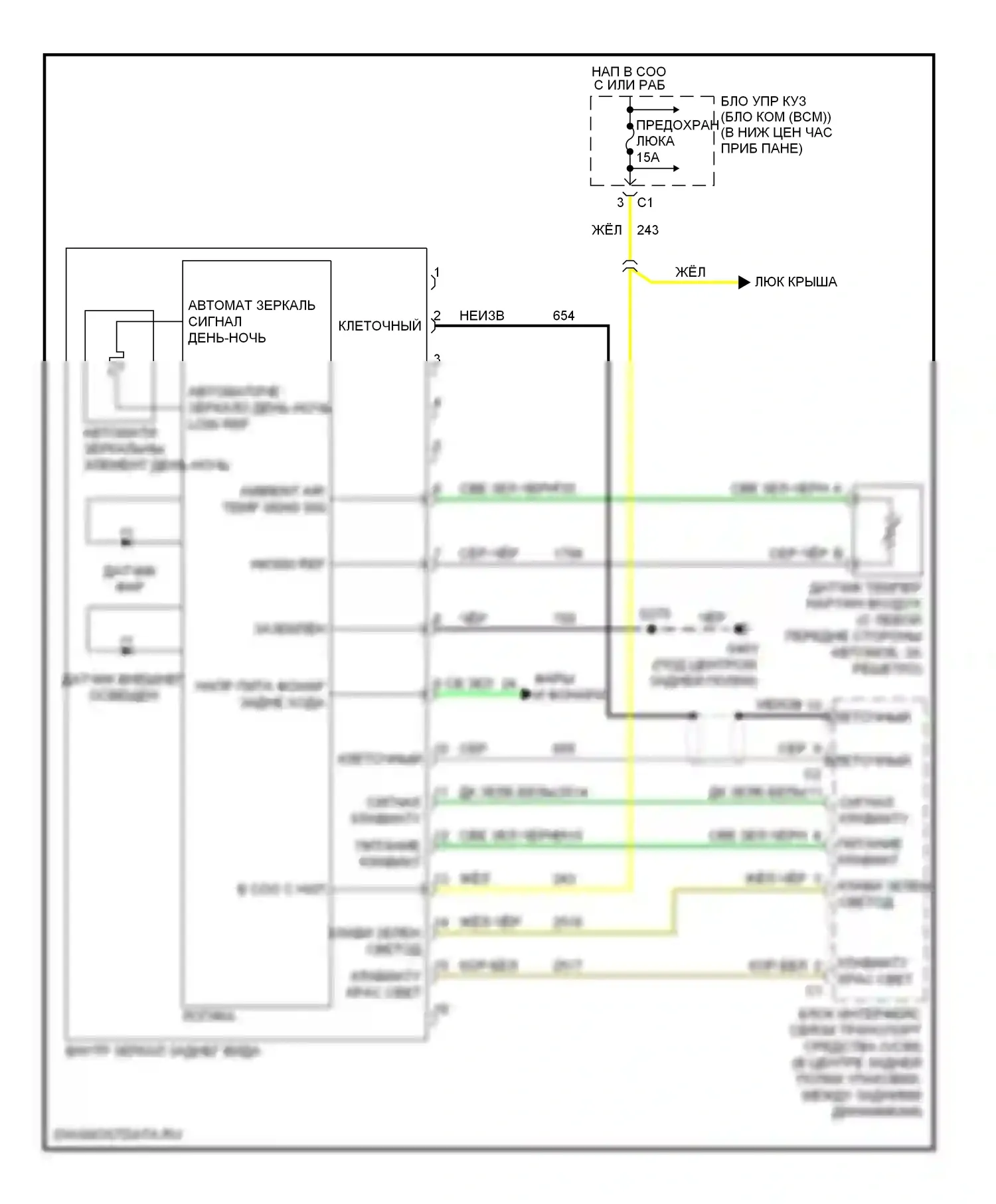 ION Saturn I (2003-2007): Электросхема электрохромного зеркала 