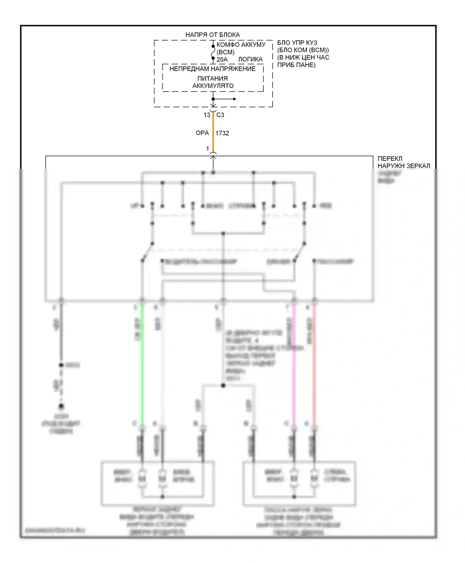 ION Saturn I (2003-2007): Электросхема управления зеркалами заднего вида 