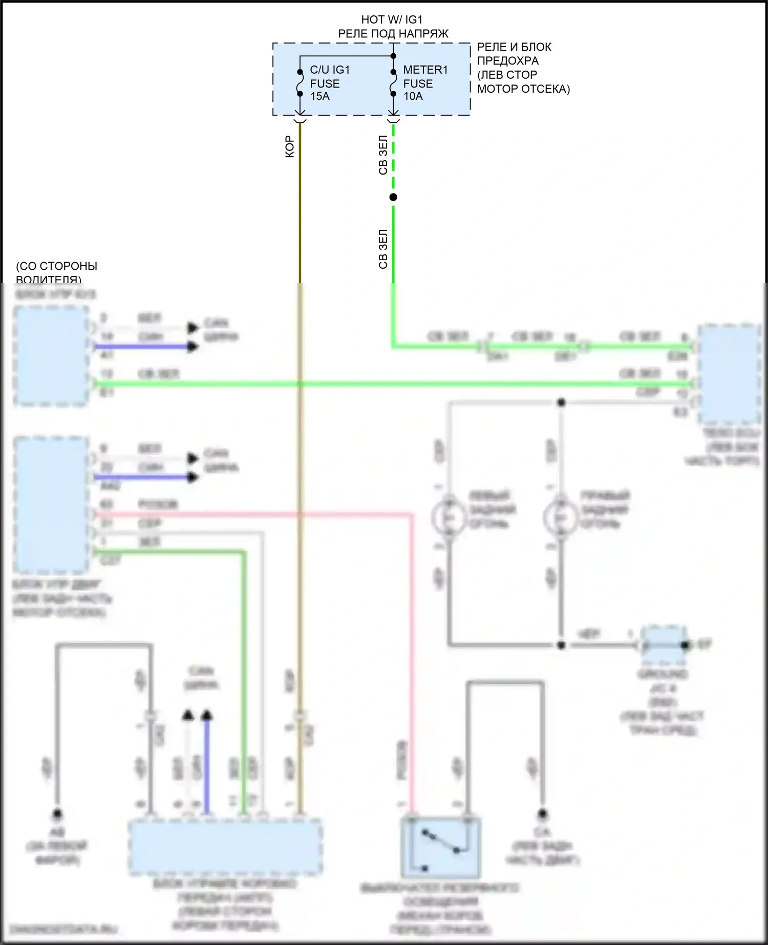 iA Scion I (2015-2016): Электросхема фонарей заднего хода 
